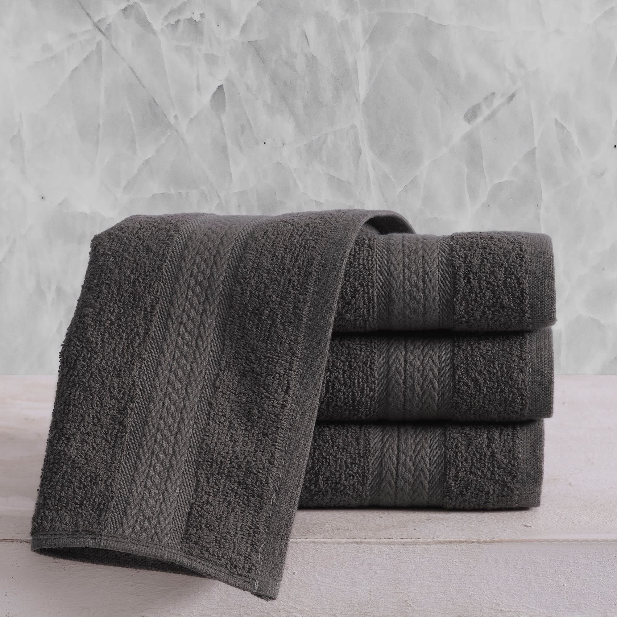 REGAL RUBY 4 Pieces Grey Washcloths Bath Linen Set Quick-Dry  Highly Absorbent  Soft Feel Towels  Premium Quality Flannel Face Cloths