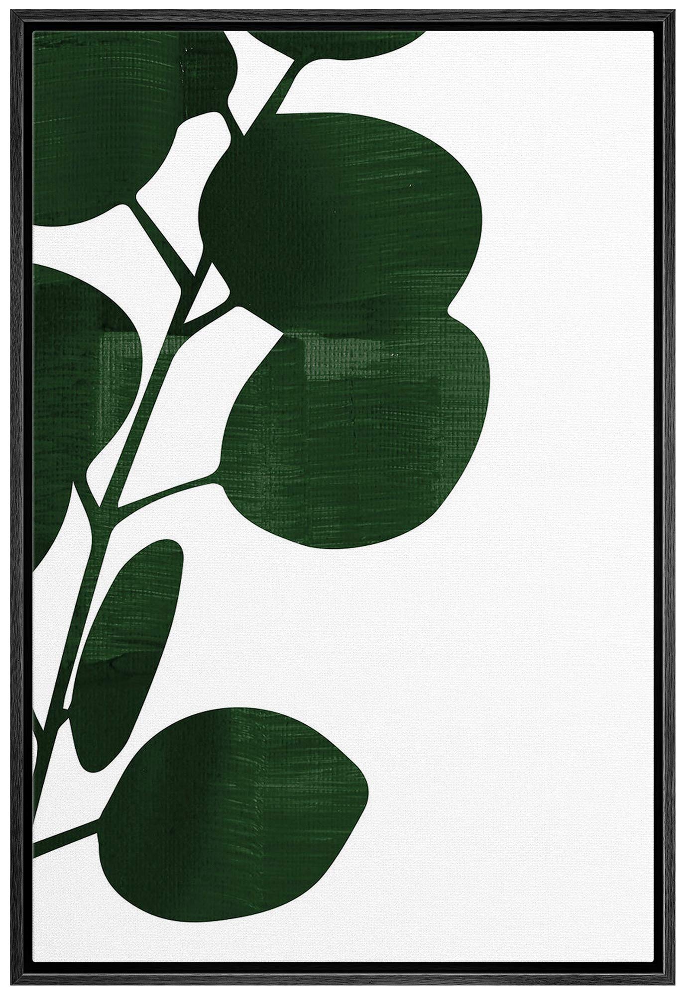 Idea4Wall Framed Canvas Print Wall Art Black & Gray Leaf Silhouette Geometric Shapes Illustrations Modern Art Chic Colorful For