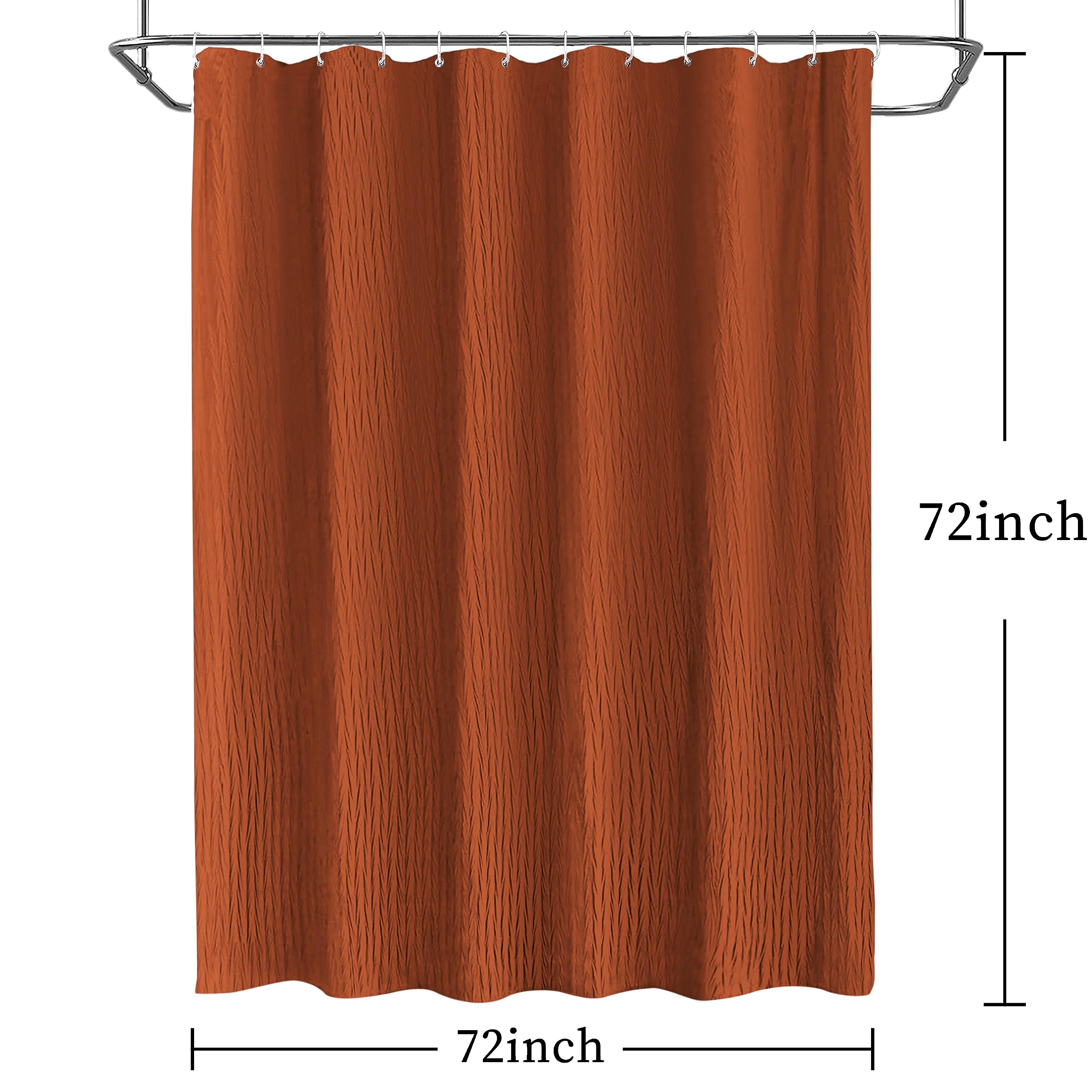 Tititex Vibrant Orange Burnt Ochre Crumpled Shower Curtain, Textured Heavy Duty 156Gsm Fabric, Hotel Luxury Bathroom Decorative