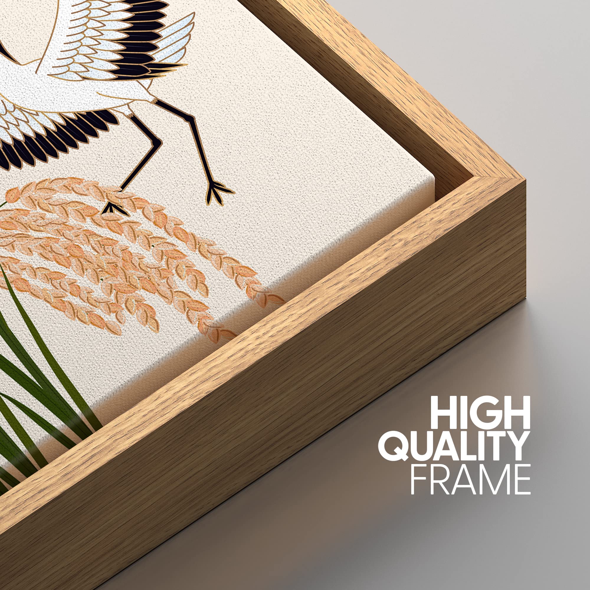 NWT Framed Canvas Print Wall Art Asian Style White & Red Crane in Marsh Field Birds Plants Illustrations Modern Art Rustic Scenic Colorful Pastel for Living Room  Bedroom  Office - 24''x36'' Natural