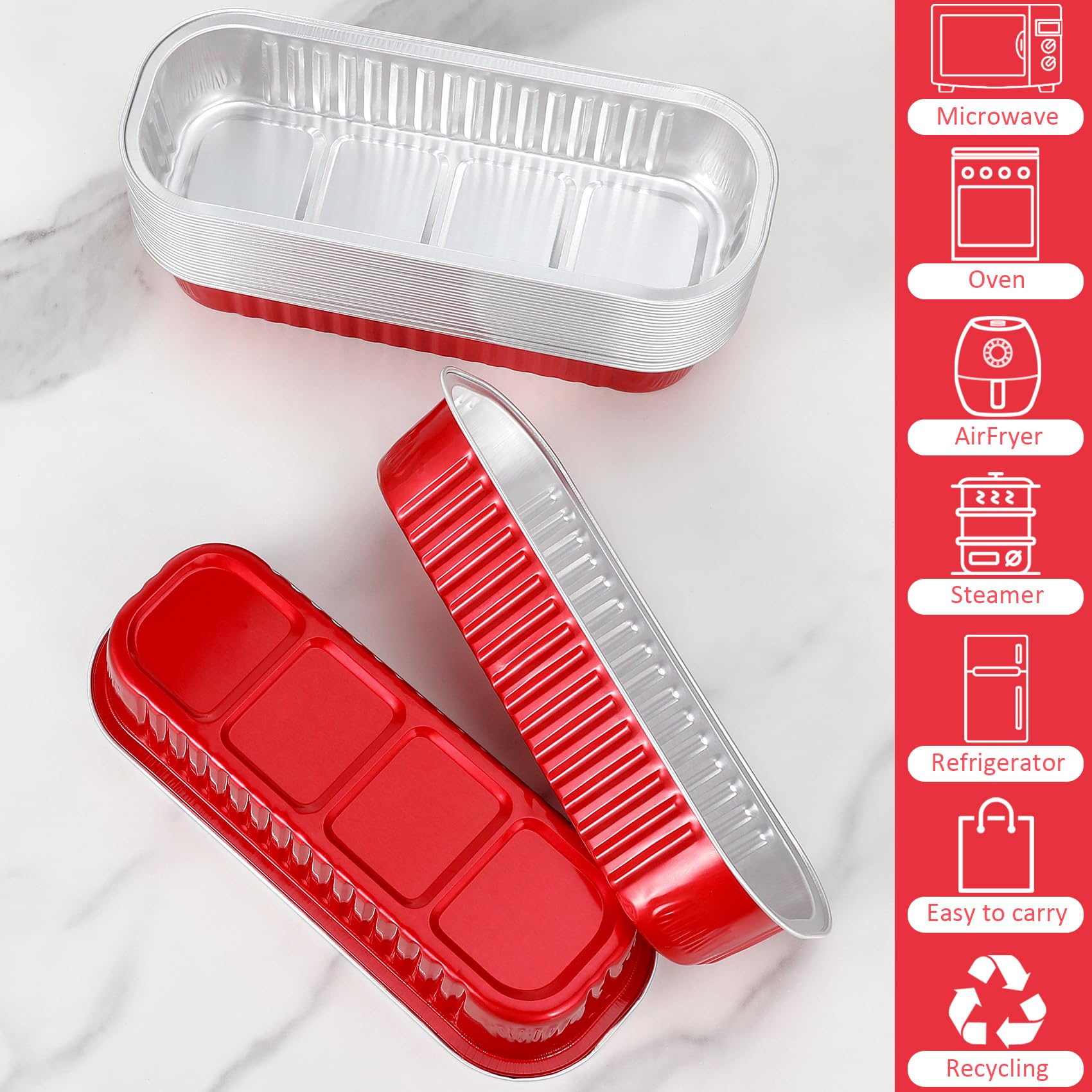 EgticHome Mini Loaf Pans - 100 Pack, Red Aluminum Foil Baking Pans, 6.8oz, with Lids and Spoons