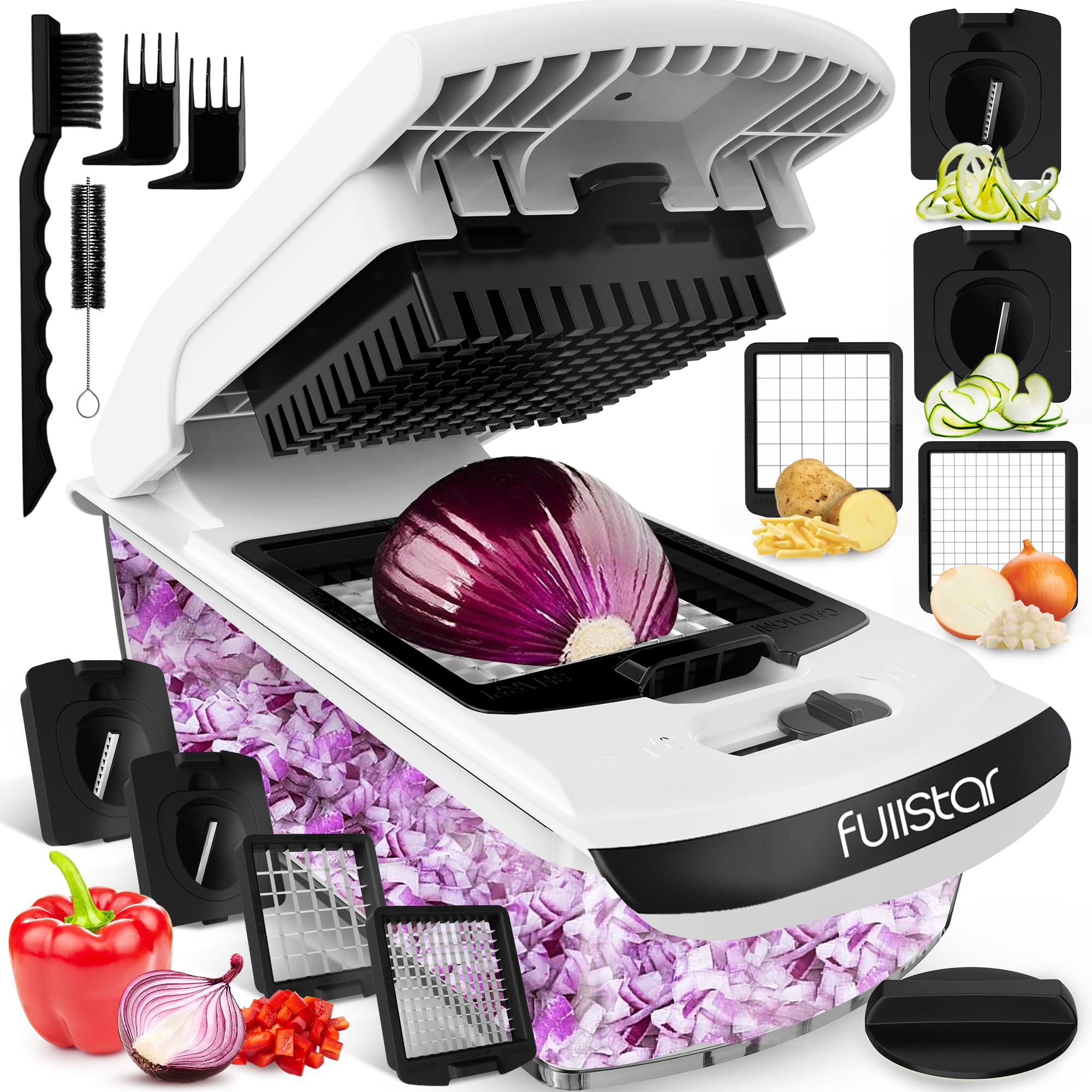 Fullstar Vegetable Chopper - Food Chopper - Onion Chopper - Vegetable Slicer & Spiralizer - Veggie Chopper with Container - Kitc