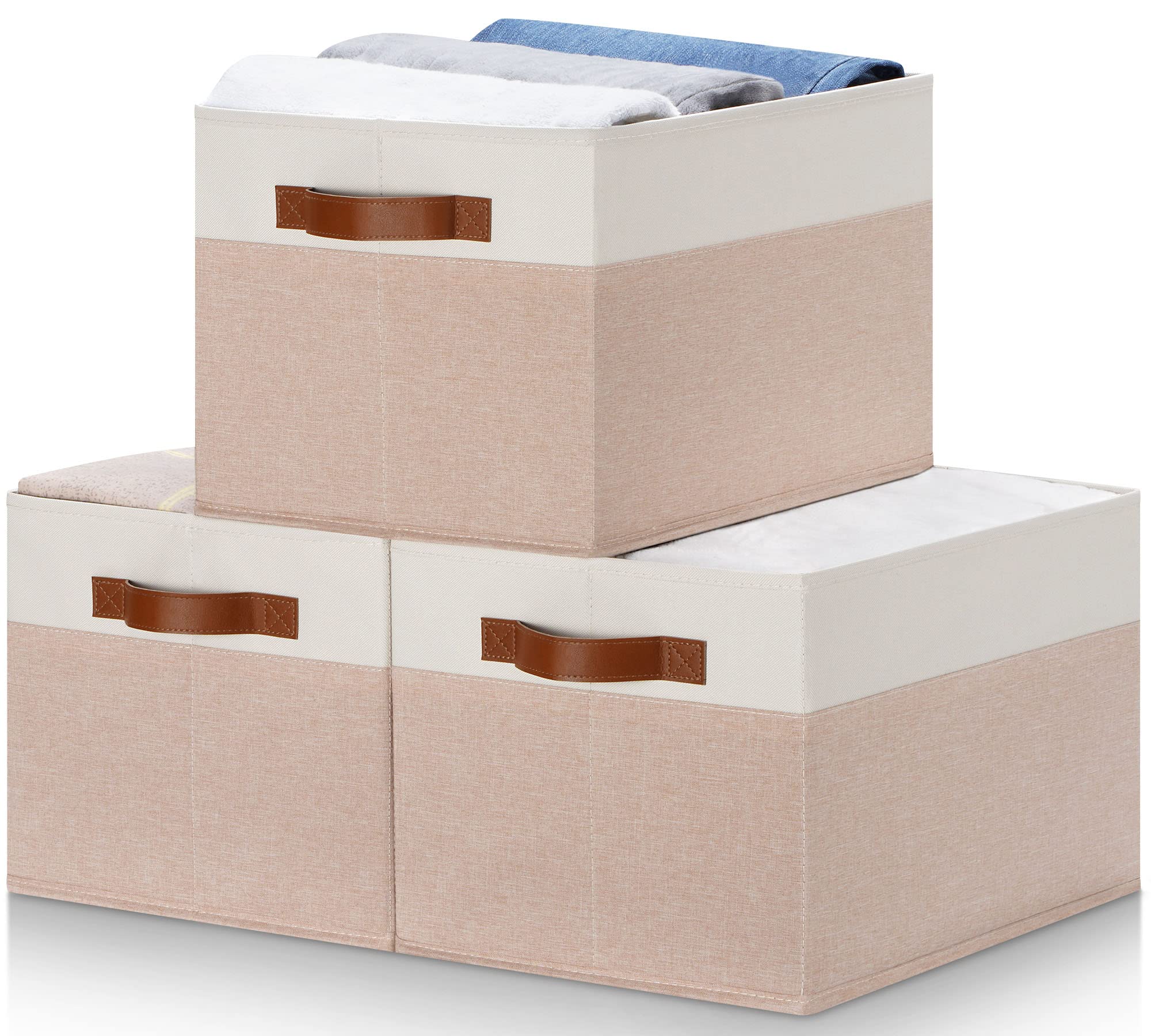 Pffvrp Large Fabric Storage Bins, Foldable Fabric Storage Baskets For Shelves, Sturdy Storage Boxes With Pu Handles For Organizi