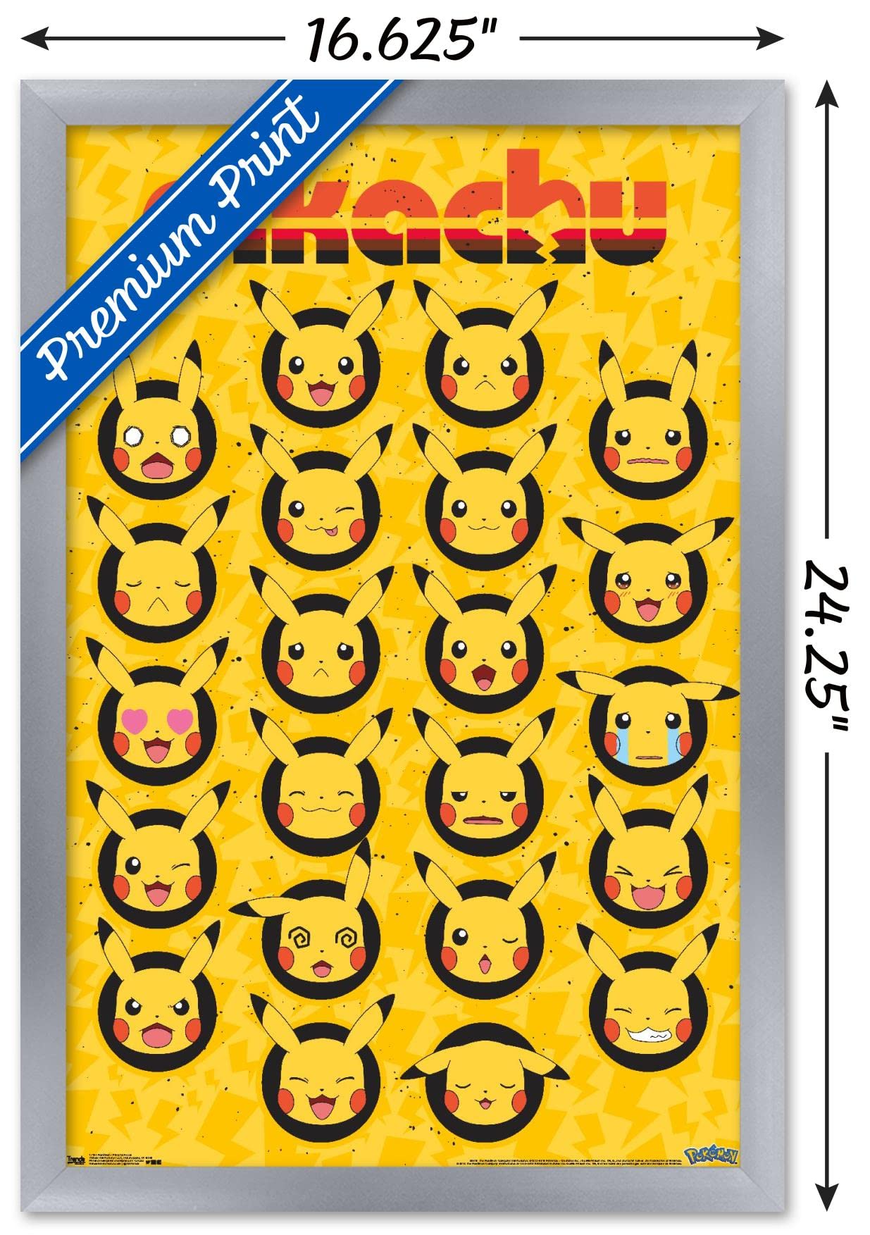 Trends International Pok  Mon - Pikachu Faces Wall Poster, 14.725'' X 22.375'', Silver Framed Version