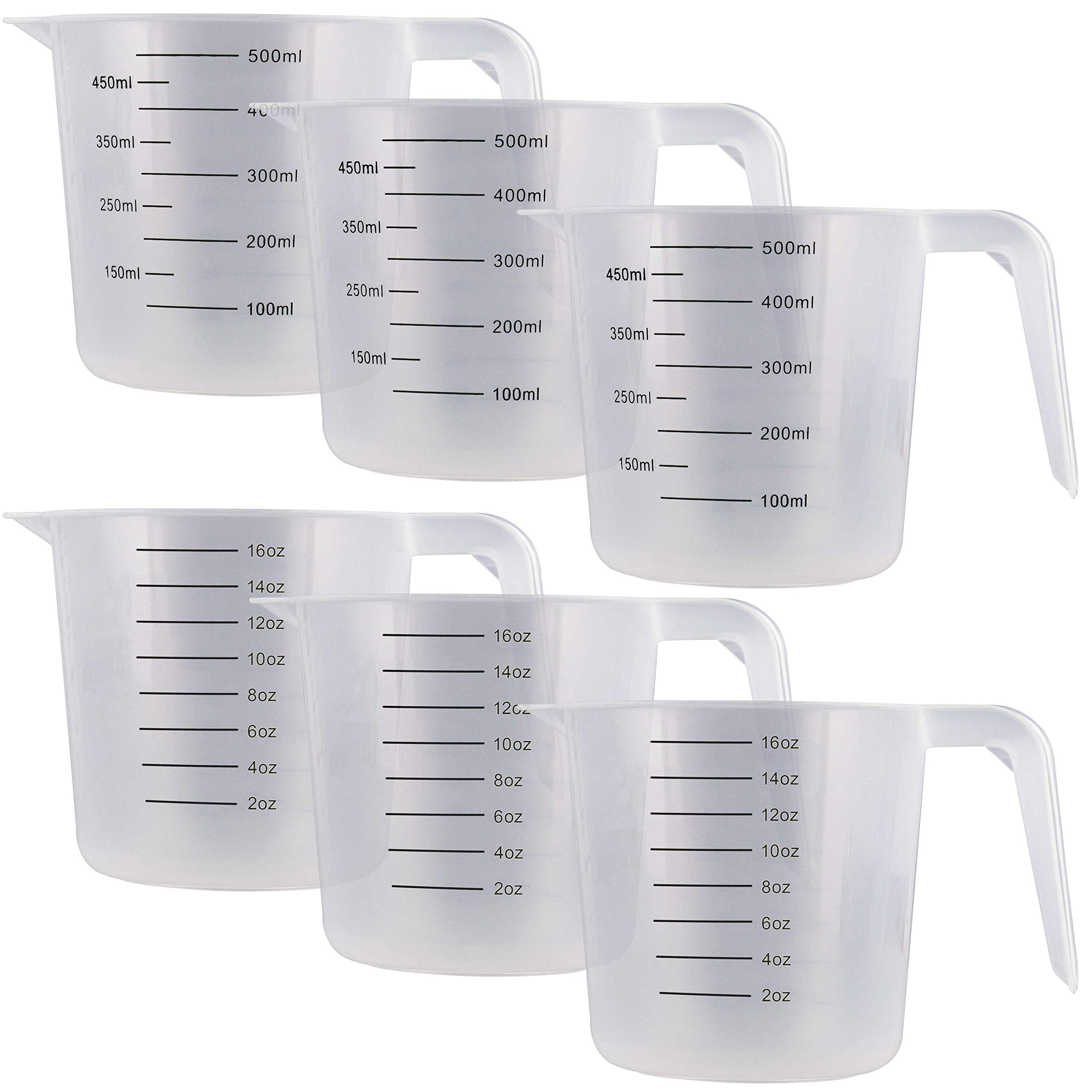 U.S. Kitchen Supply - 16 Oz (500 Ml) Plastic Graduated Measuring Cups With Pitcher Handles (Pack Of 6) - 2 Cup Capacity, Ounce A