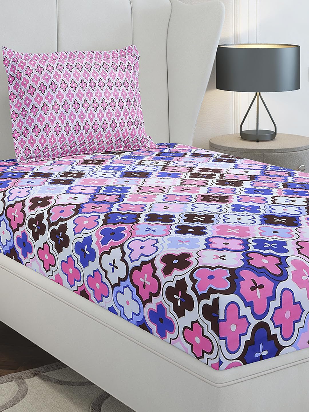 Monte Carlo Purple Printed Single 144 Tc 1 Bedsheet With 1 Pillow Cover 7