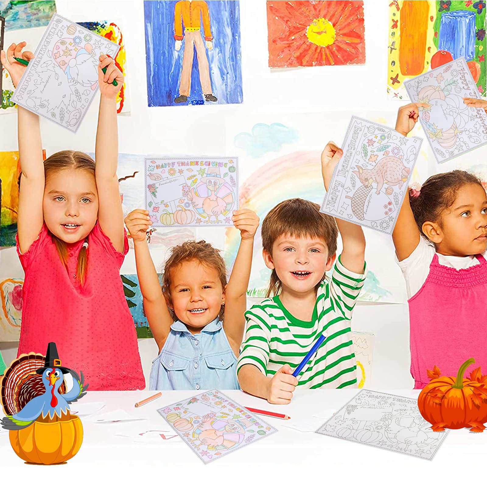 ?New? Thanksgiving Placemat For Kid, Table Mat Coloring Activity Paper Crafts To Write Thankful List By Children, 20* Sunflower
