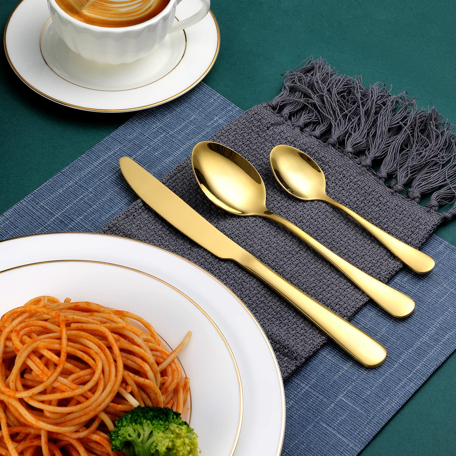 Gold Silverware Set  OGORI 30-Piece Gold Forged Stainless Steel Flatware Set  Service of 6