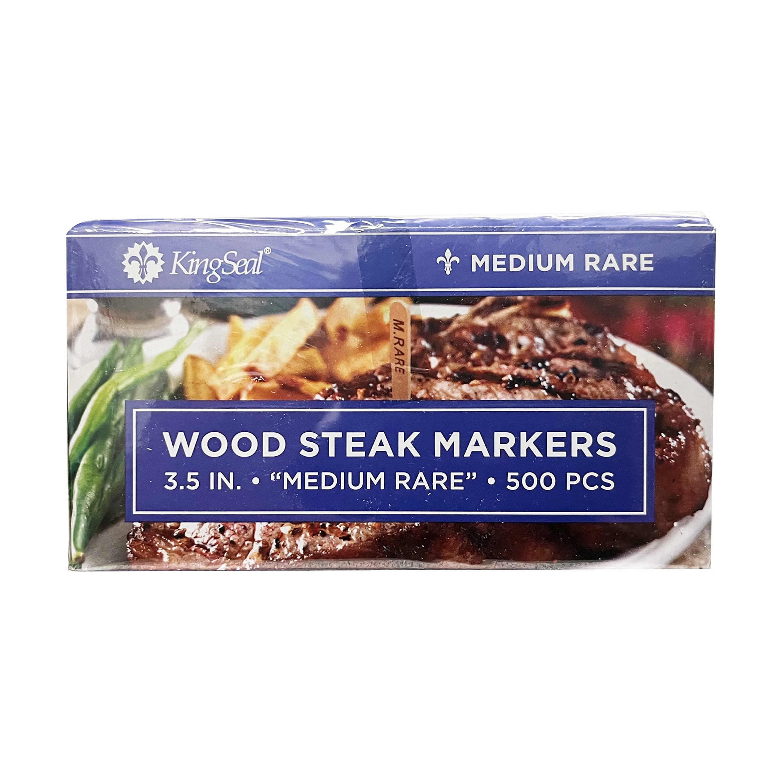 Kingseal 3.5 Inch Natural Birch Wood Steak Markers, Heat Stamped, Med Rare, Eco Friendly, Bulk Pack - 500 Count Per Box