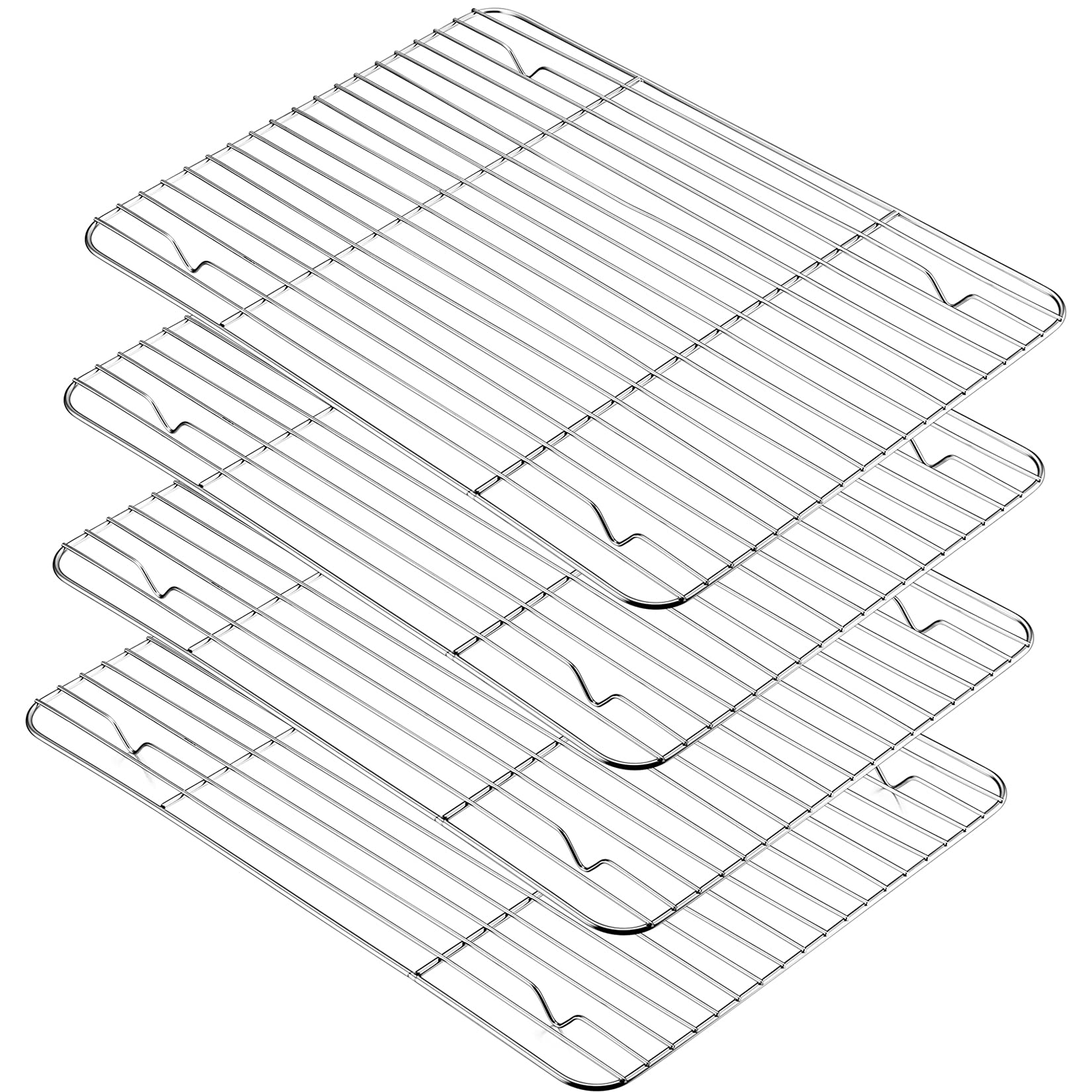 P&P Chef Baking Rack Set Of 4, Stainless Steel Wire Racks For Cooling Baking Cooking Drying, Rectangle 15.3''X11.25''X0.6'', Non