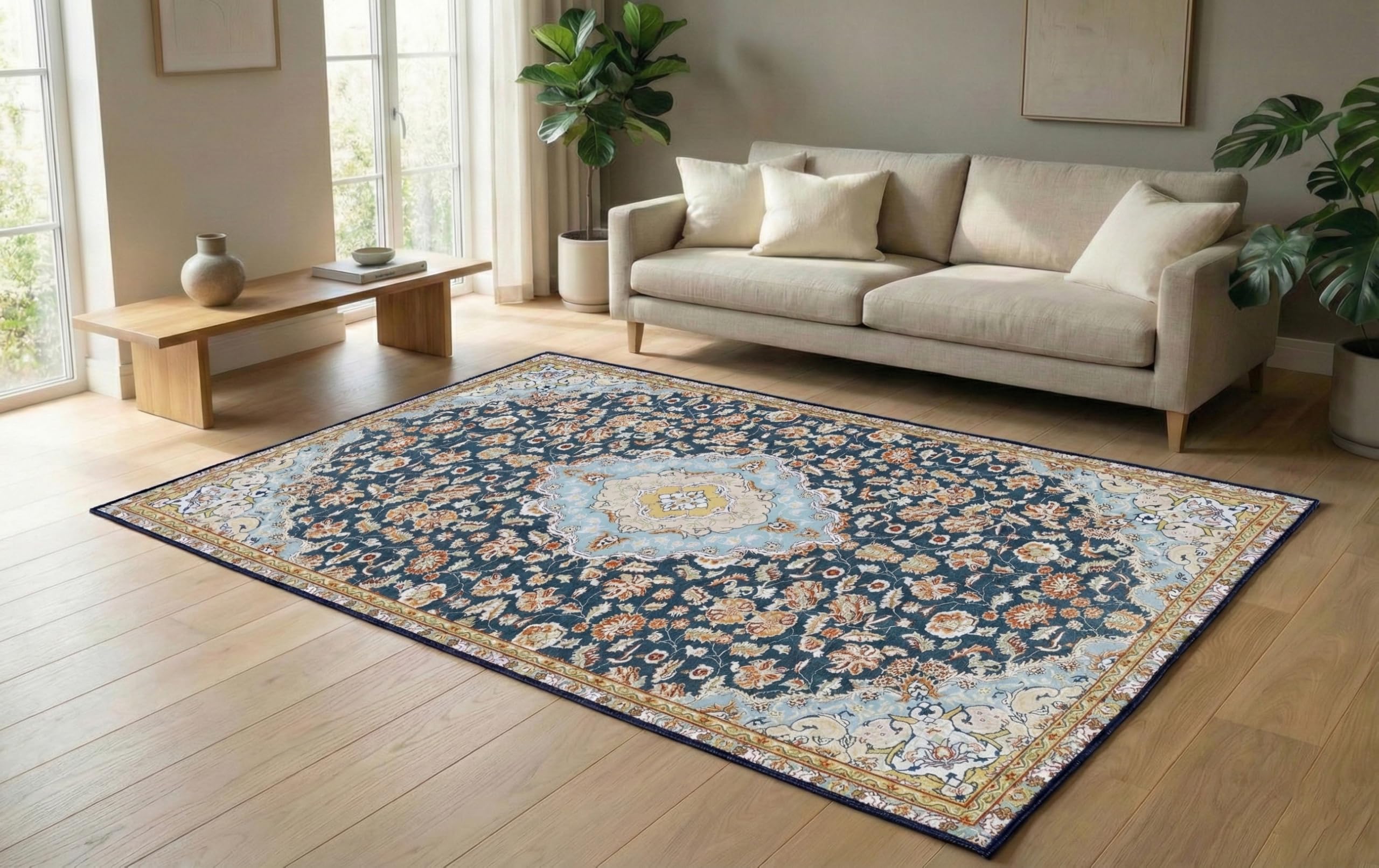 Blush & Bloom 4 X 6 Feet Area Rugs Washable Rug: Modern Abstract Living Room Rug Soft Anti-Skid Thin Carpet Indoor Floor Non-She