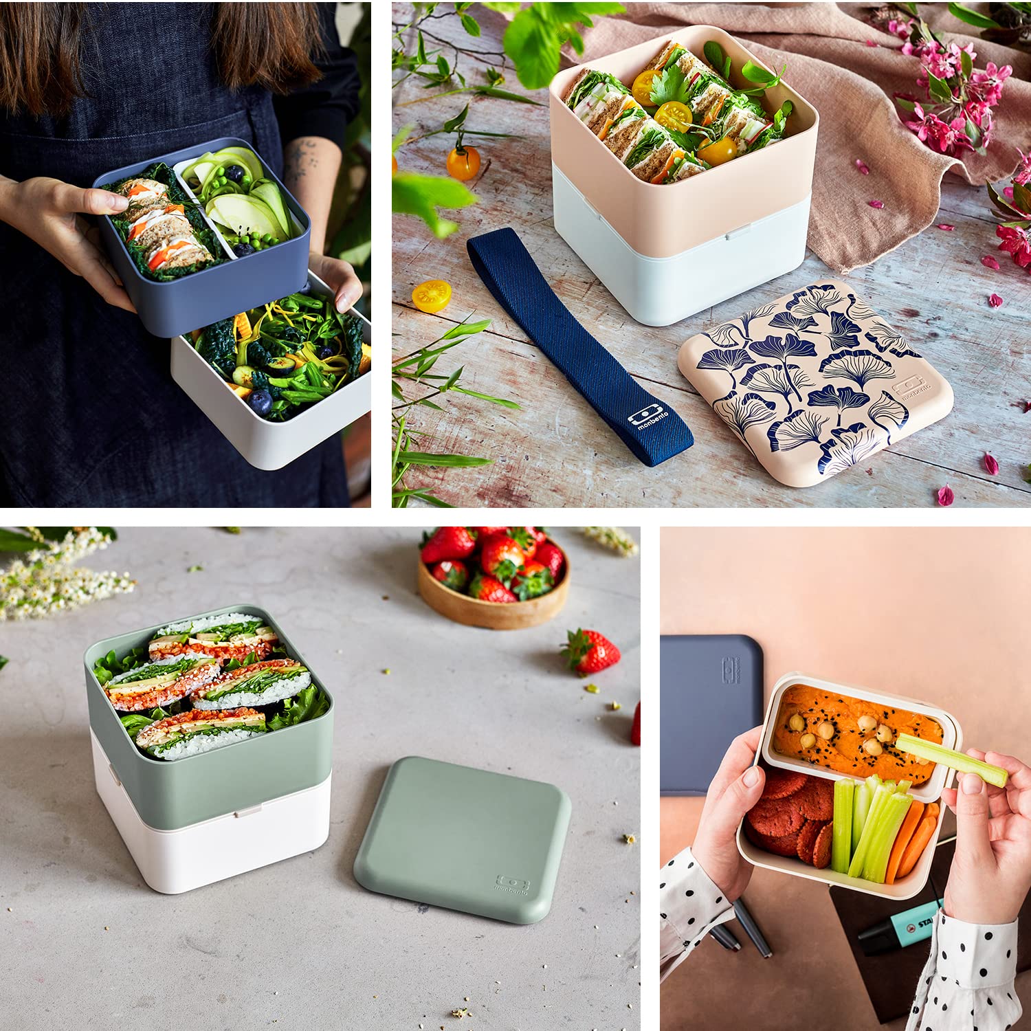 Monbento - Large Bento Box Mb Square Ginkgo With Compartments - Leakproof Lunch Box For Work And Meal Prep - Bpa Free - Food Gra