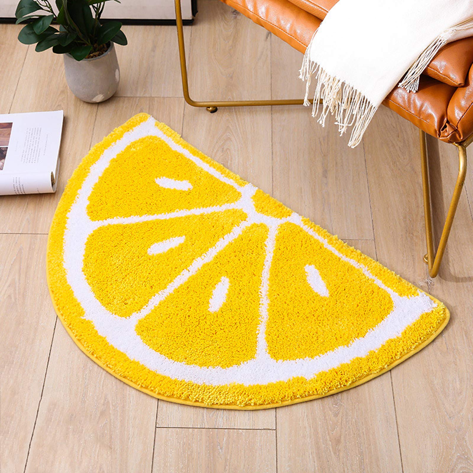 Ukeler Home Entrance Rug Half Round Yellow White Door Mat Dirt Trapping Rugs Non Slip Absorbent Bath Rugs Bathtub Mat For Kids,