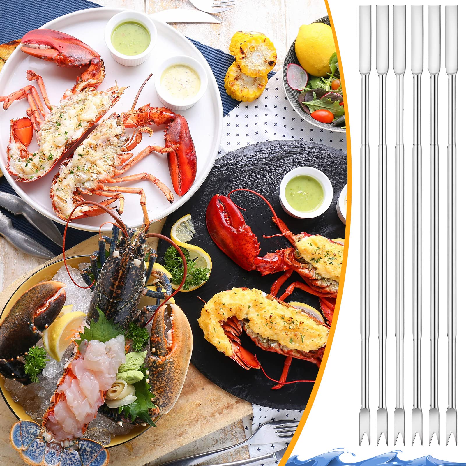 Yaomiao Stainless Steel Seafood Forks Set Silver 6.8 Inch Crab Forks Seafood Tools Crab Legs Utensils Seafood Picks For Eating L