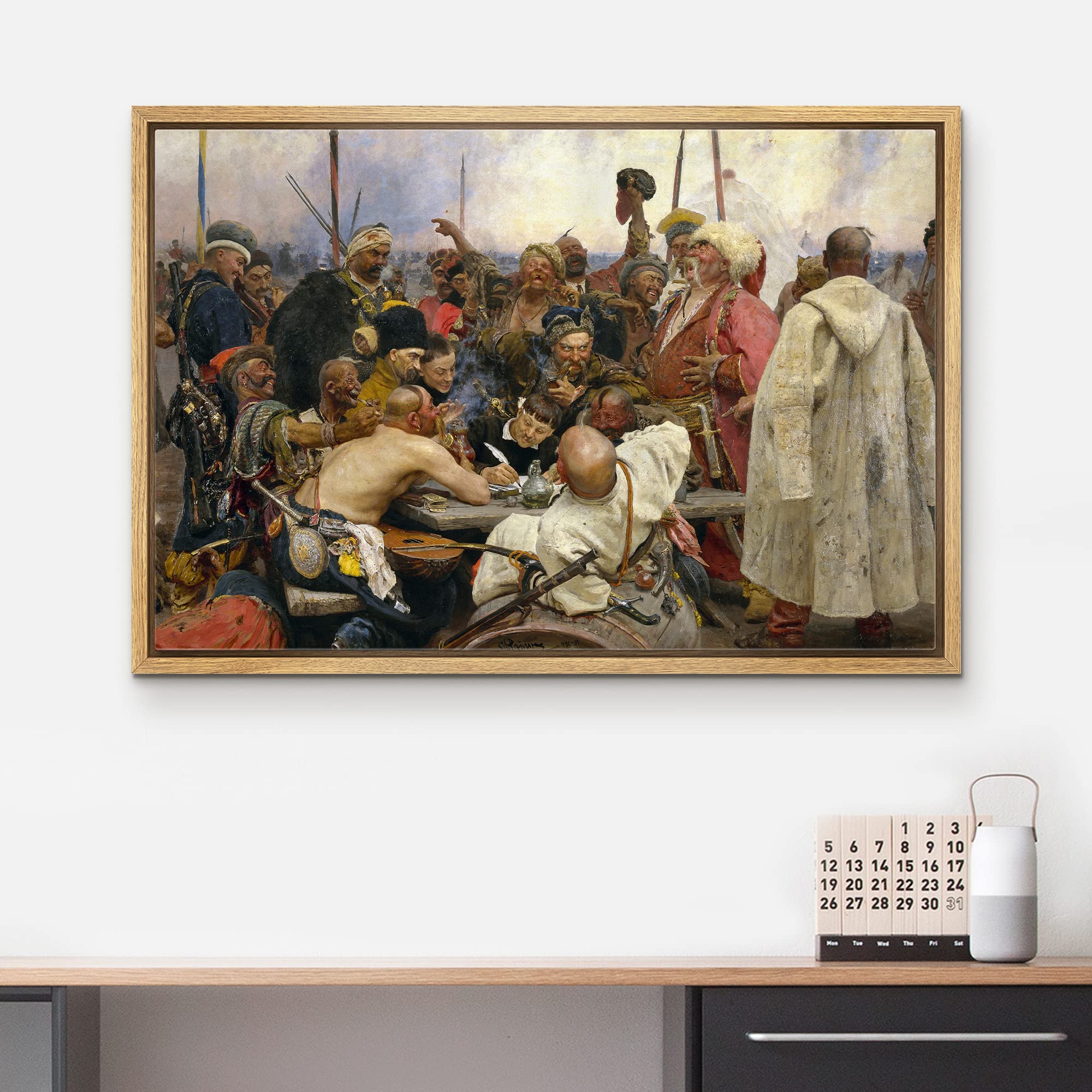 Wall26 - Reply Of The Zaporozhian Cossacks To Sultan Mehmed Iv Of The Ottoman Turkey Empire By Ilya Repin - Framed Canvas Print