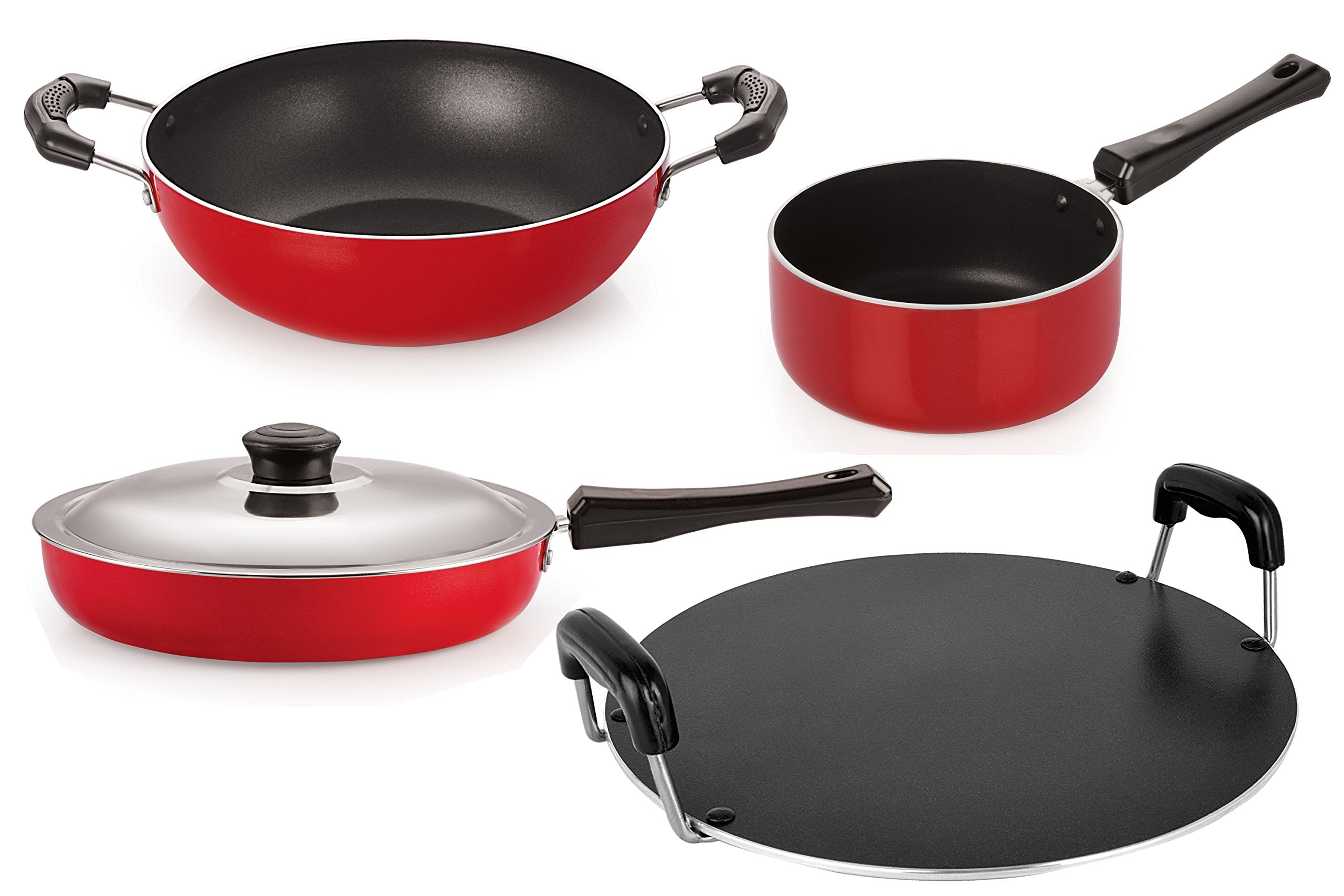 Nirlon Stain Resistance NonStick Pot And Pan Cooking Combo Set With Bakelite Handle