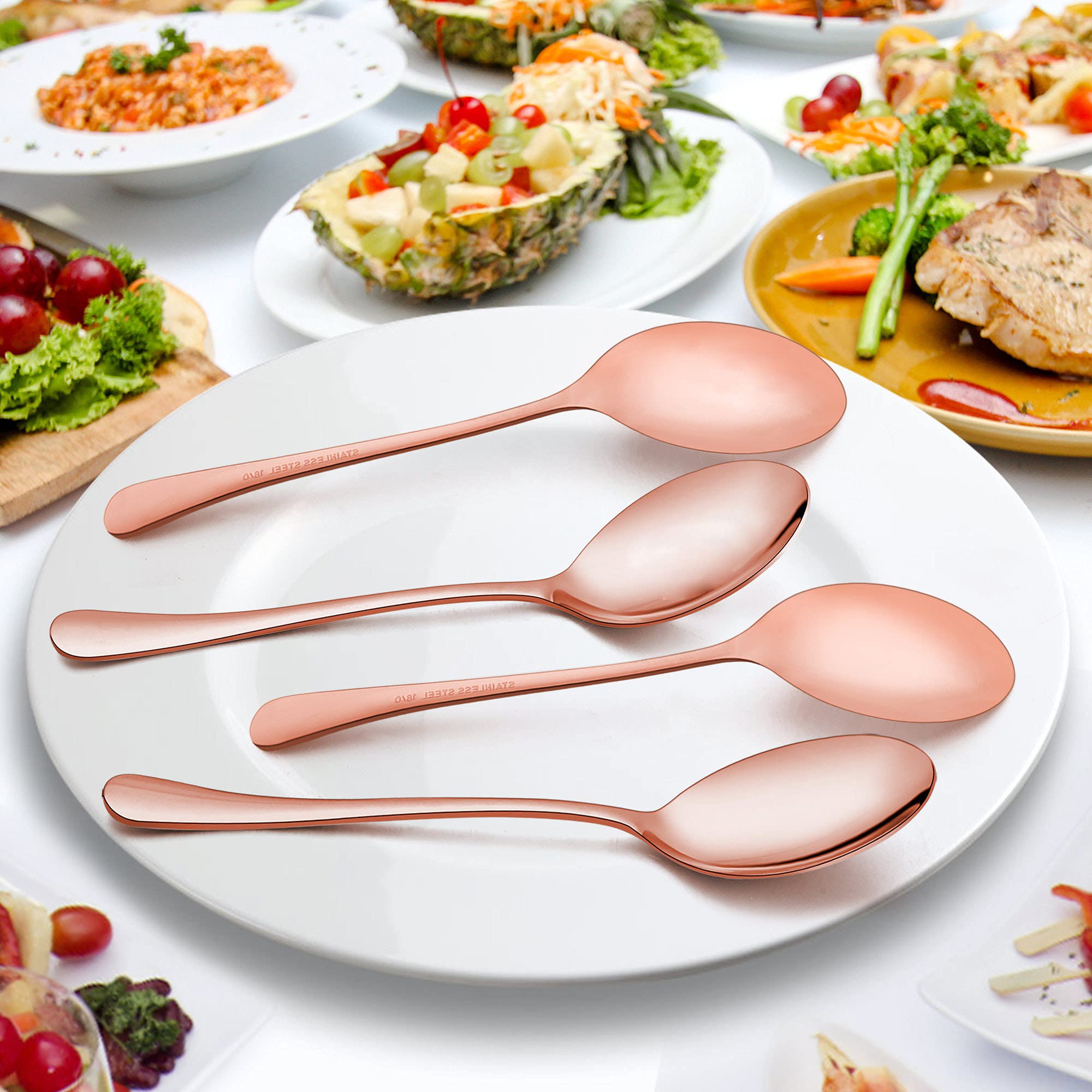 Lianyu Black Serving Spoons Set Of 6, 9.8 Inch Stainless Steel Large Dinner Buffet Catering Banquet Serving Spoons, Mirror Finis
