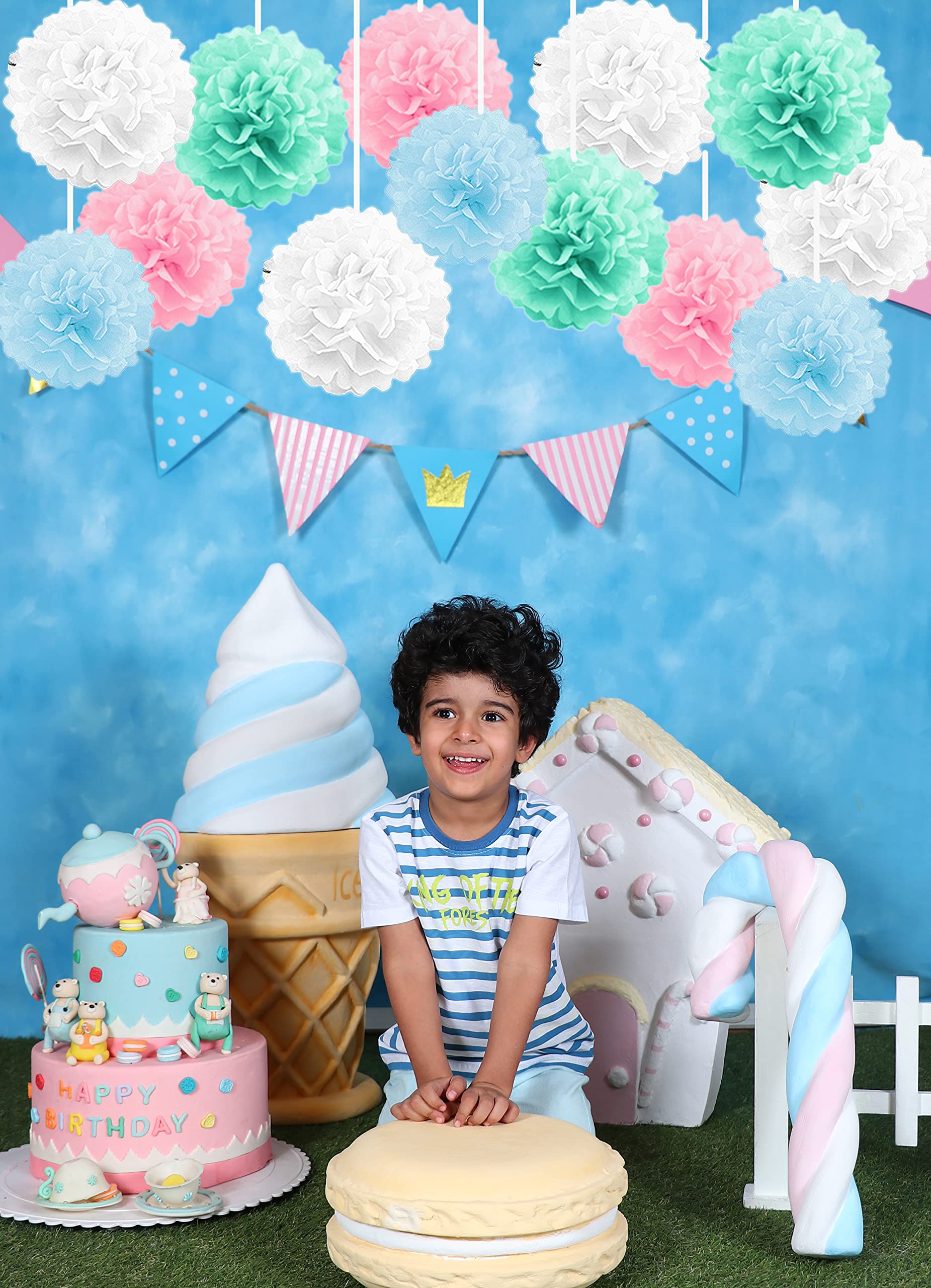 Pack Of 10 Tissue Paper Flower Ball Pom Pom Party Decoration Indoor Outdoor 6'' 8'' 10'' 12'' 14'' (Mint Green, 8'')