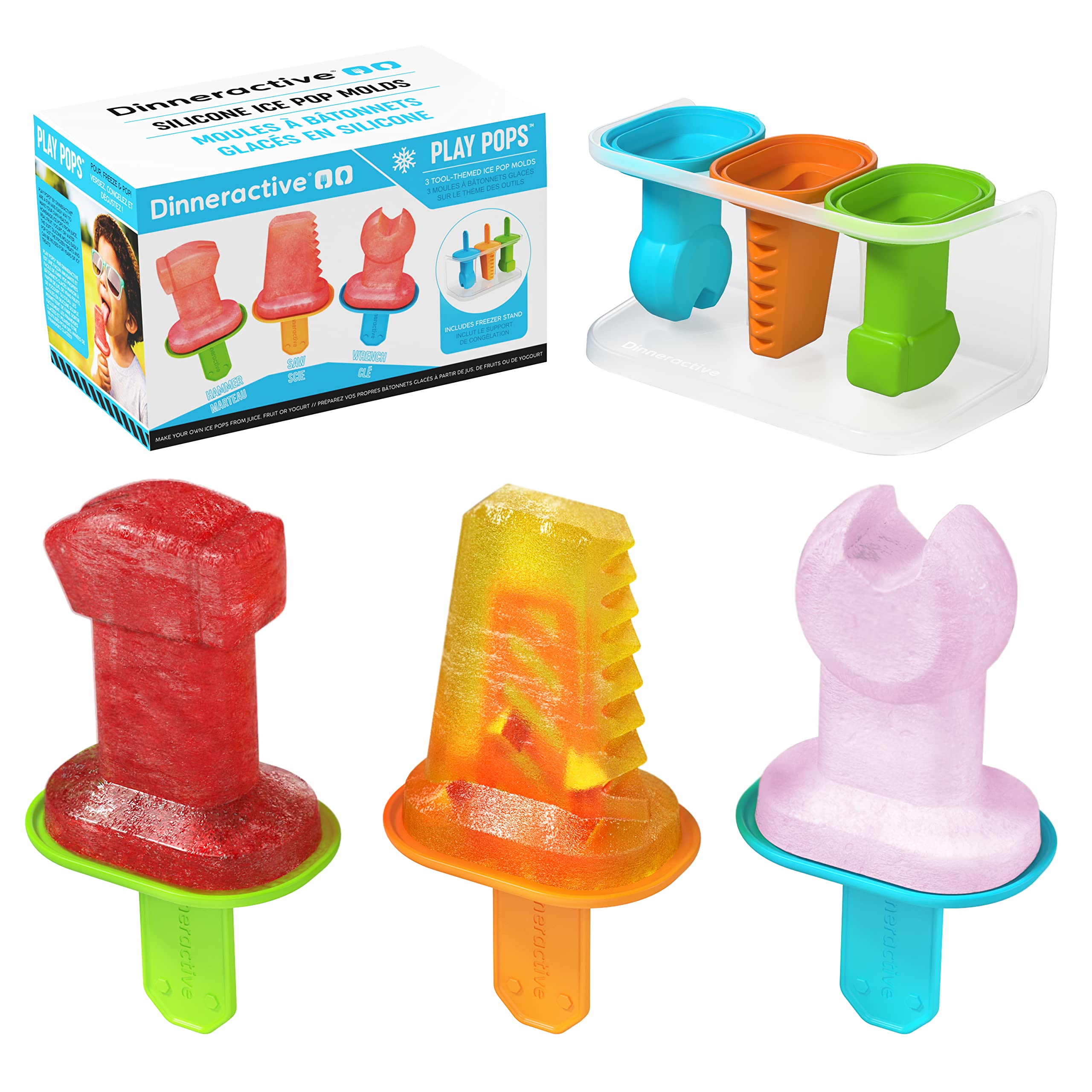 Dinneractive Play Pop Popsicle Molds - 3 Pc Tool Themed Set - Reusable Silicone Molds For Diy Popsicles For Kids