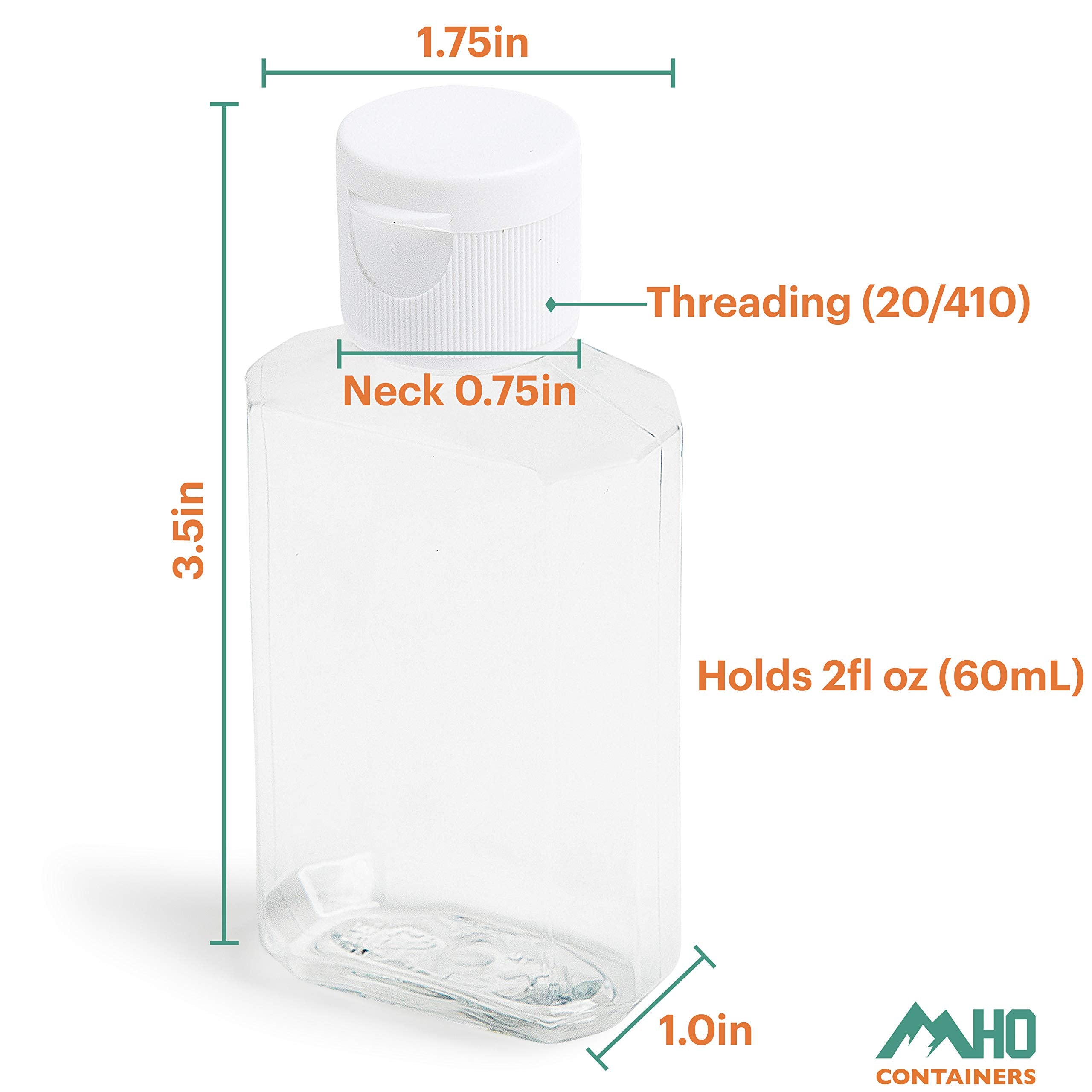 MHO Containers  Empty Clear Travel Refillable Flip-Top Bottles - BPA/No Parabens  60millileter/2ounce - Set of 6