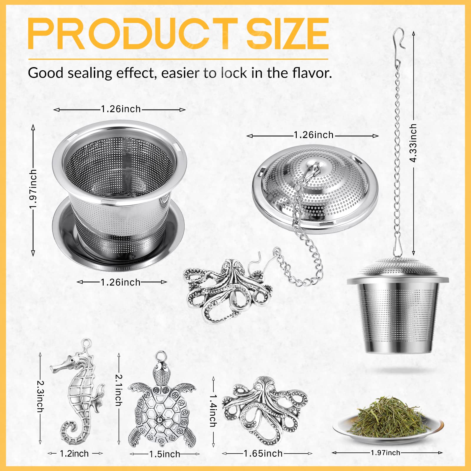 CHENGU Stainless Steel Tea Infusers for Loose Leaf Tea - 3 Sets with Drip Trays, Aquatic Creatures Style, Silver