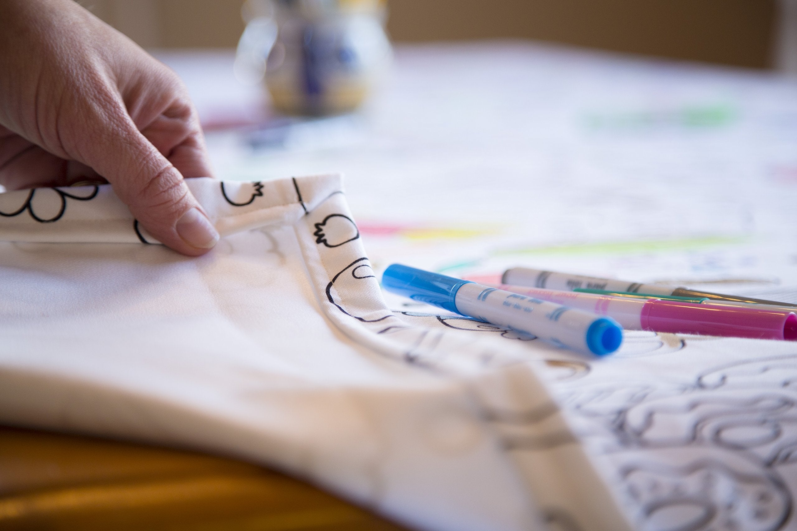 The Coloring Table - Food Fun Design - Rectangle Tablecloth - Fabric Coloring Tablecloth - Colorable Designs - Washable And Reus