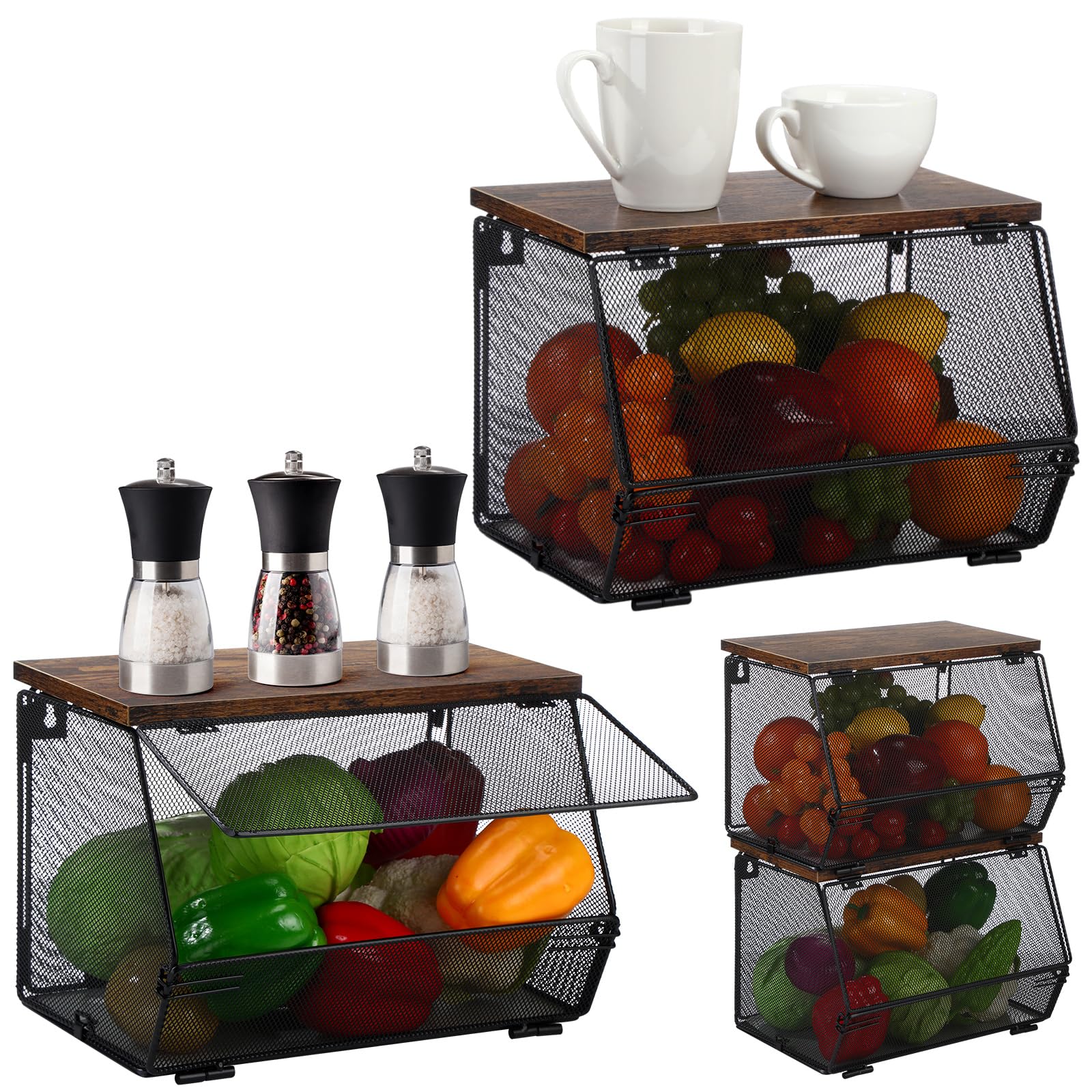 Teenyyou 2 Pcs Fruit Basket with Lid, Nonremovable, Black, 7.1w & 11.8L