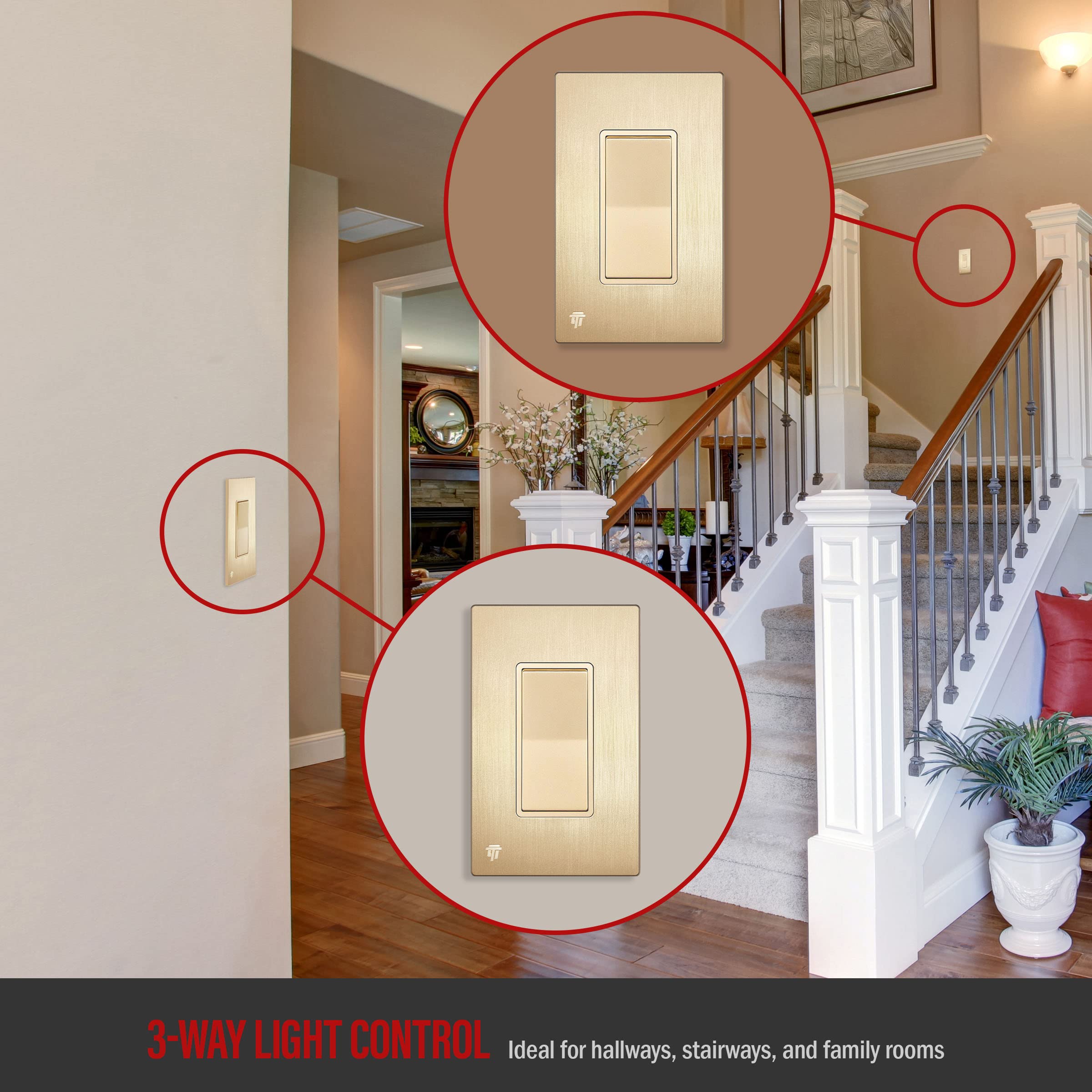 Enerlites Elite Series Decorator Switch With Brushed Screwless Wall Plate, Paddle Light Switch, 3-Way Or Single Pole, 3 Wire, Gr