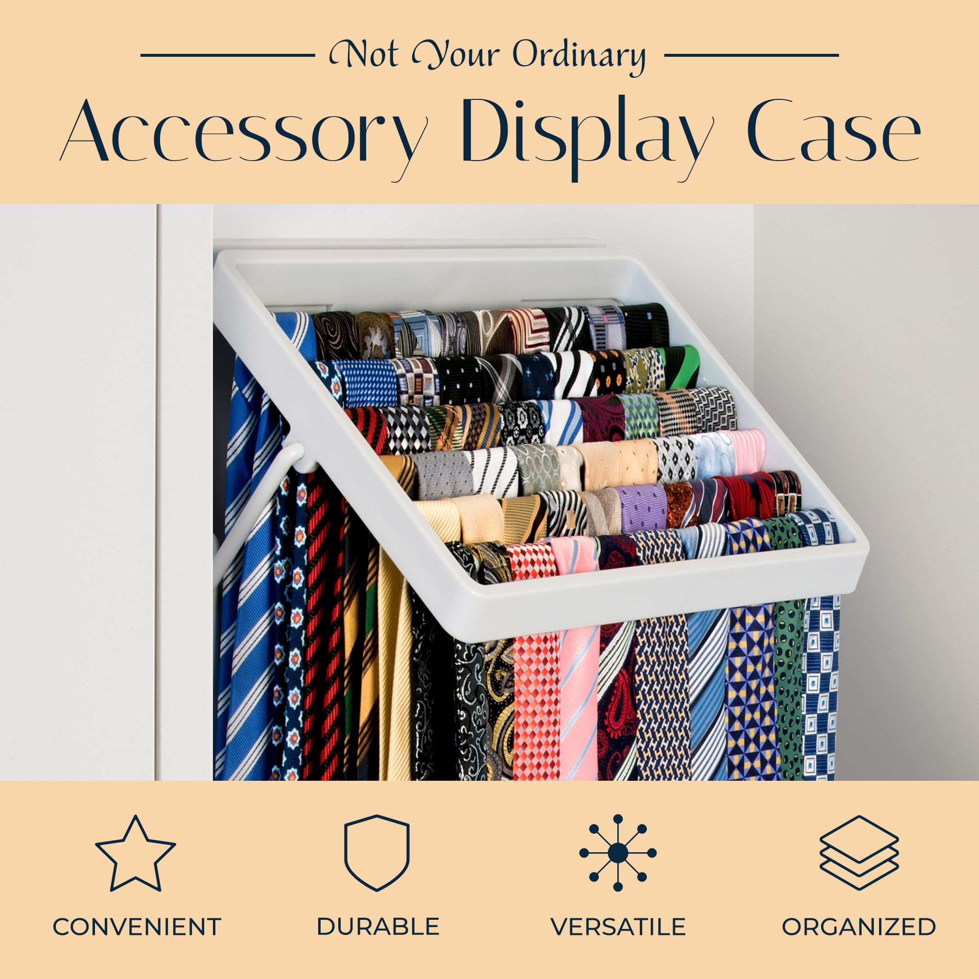 Tie And Scarf Organizer, Tiemaster Battery-Free Organizer, Holds 60 Ties And Scarves, Easy Installation, Sleek Design, Preserve