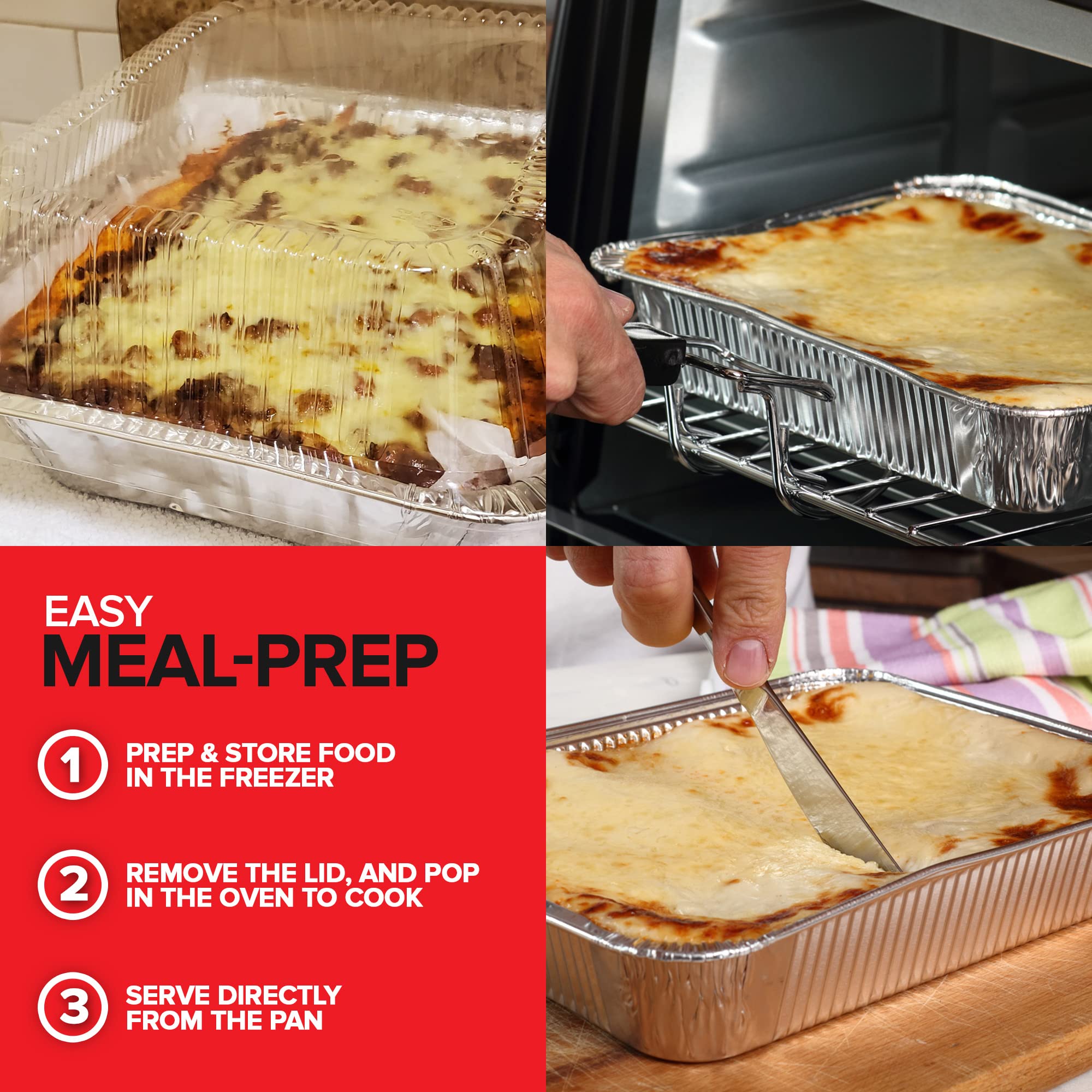 Stock Your Home 9X13 Disposable Baking Pan With Lid (10 Pack) Heavy Duty Aluminum Cake Pans With Lids, Clear Plastic Cover, Food