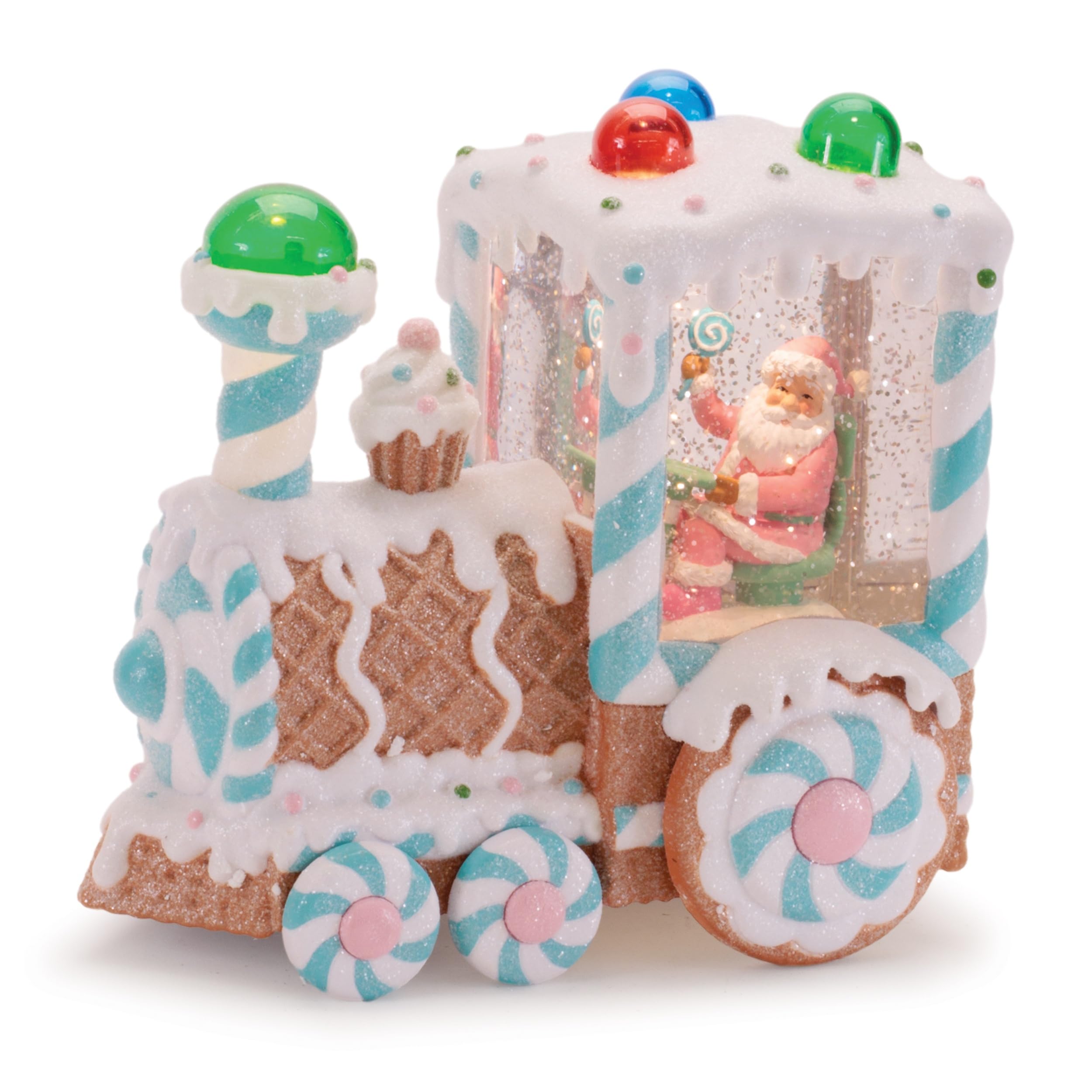 LED Snow Globe Gingerbread Train w/Santa 7H Plastic 6 Hr Timer 3 AA Batteries Not Included/USB Cord