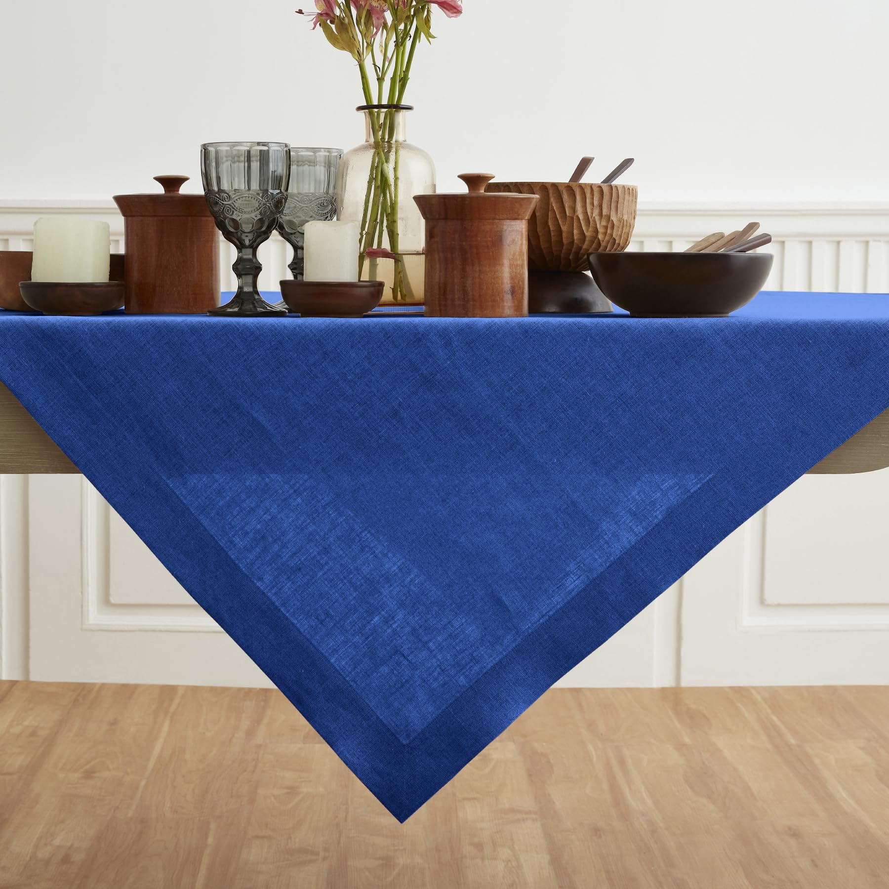 Solino Home Royal Blue Linen Square Tablecloth 52 X 52 Inch - Fete, 100% Pure Linen Table Throw - Machine Washable Tablecloth Fo