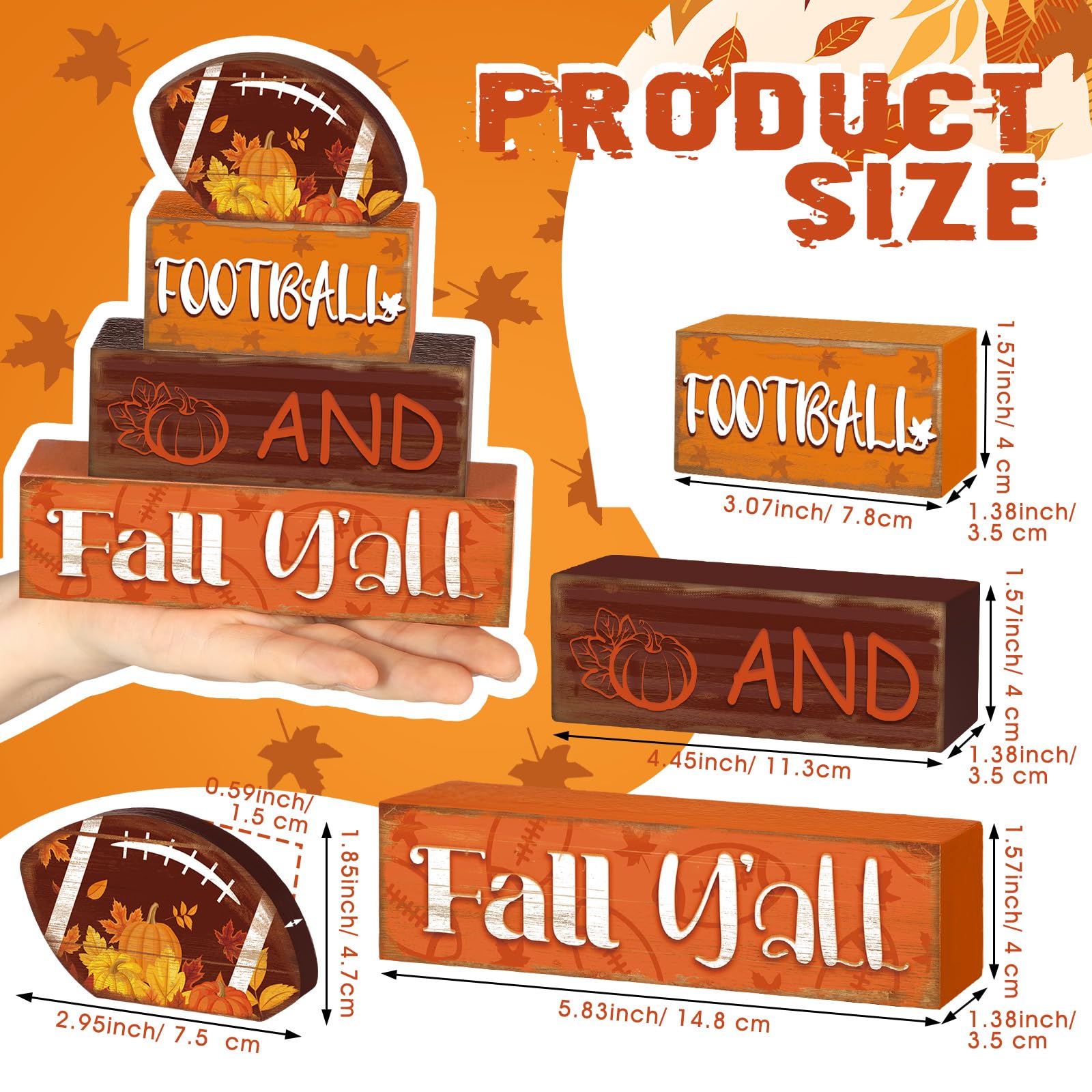 4 Pcs Fall Thanksgiving Decor for Home Football Wooden Signs with Sayings Fall Thanksgiving Tiered Tray Decor Pumpkin Football T