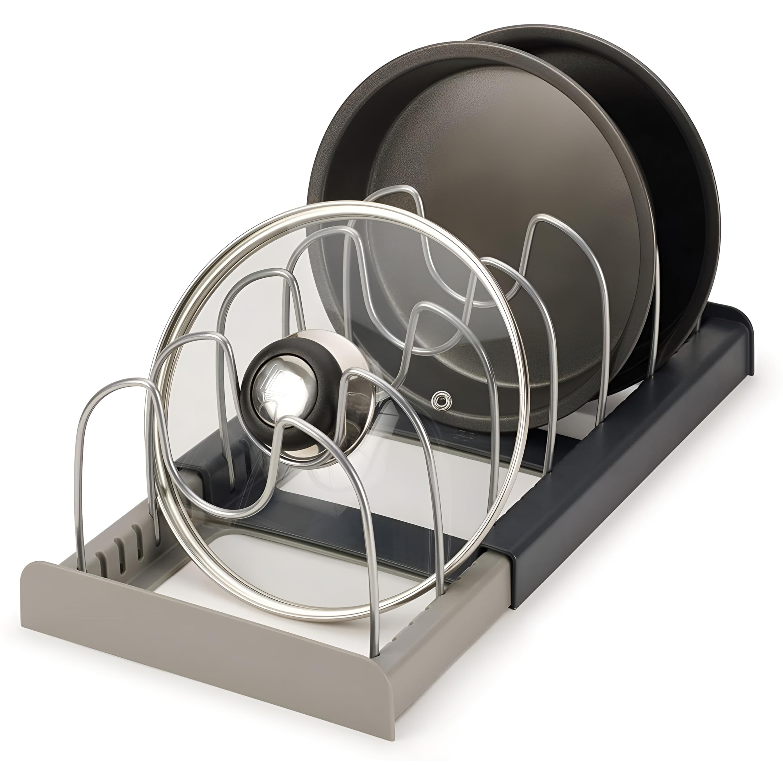 Kepzell Expendable Pot Lid And Baking Pan Holder Cookware Storage Organizers Countertop Rack With Stainless Steel Adjustable Div