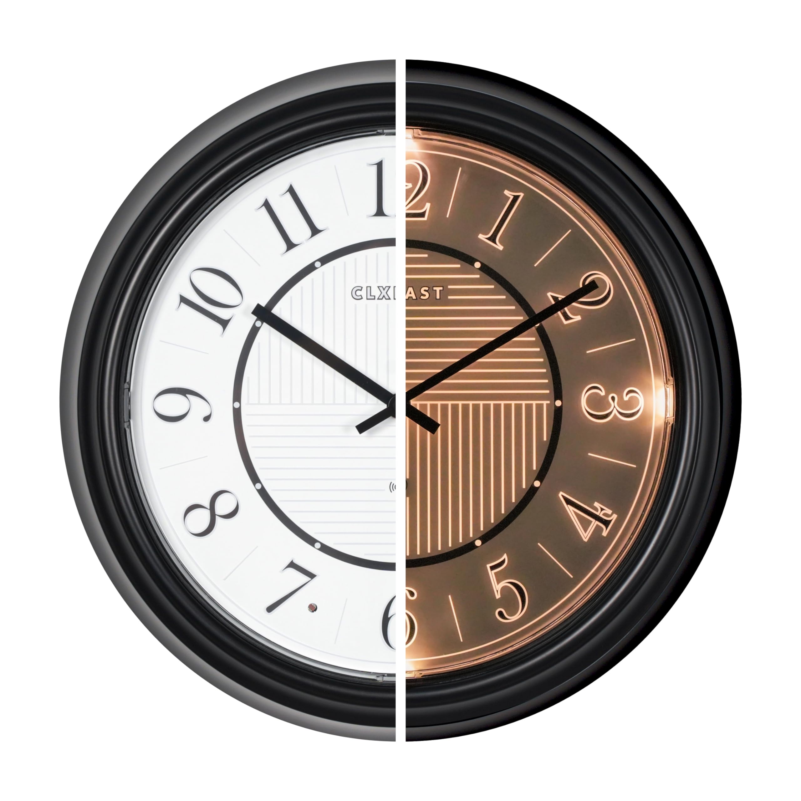 CLXEAST 14 Inch LED Illuminated Indoor Outdoor Atomic Analog Wall Clock Battery Operated, Glow in The Dark Wall Clock for Living