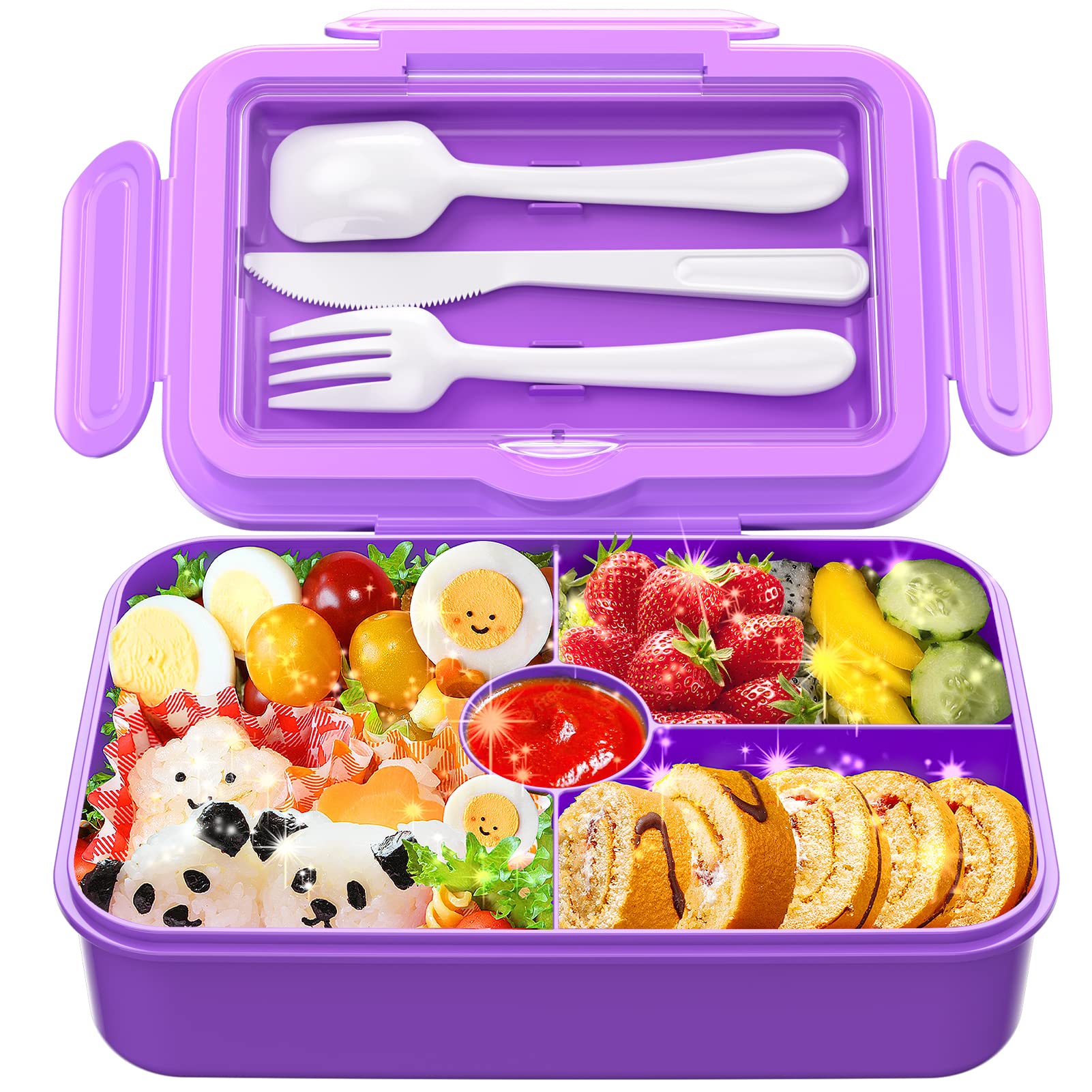 Dacool Lunch Box Kids Bento Box 7.5 Cups With 4-Compartment Leakproof Bpa Free Toddler Girls Lunch Containers With Fork Spoon Fo