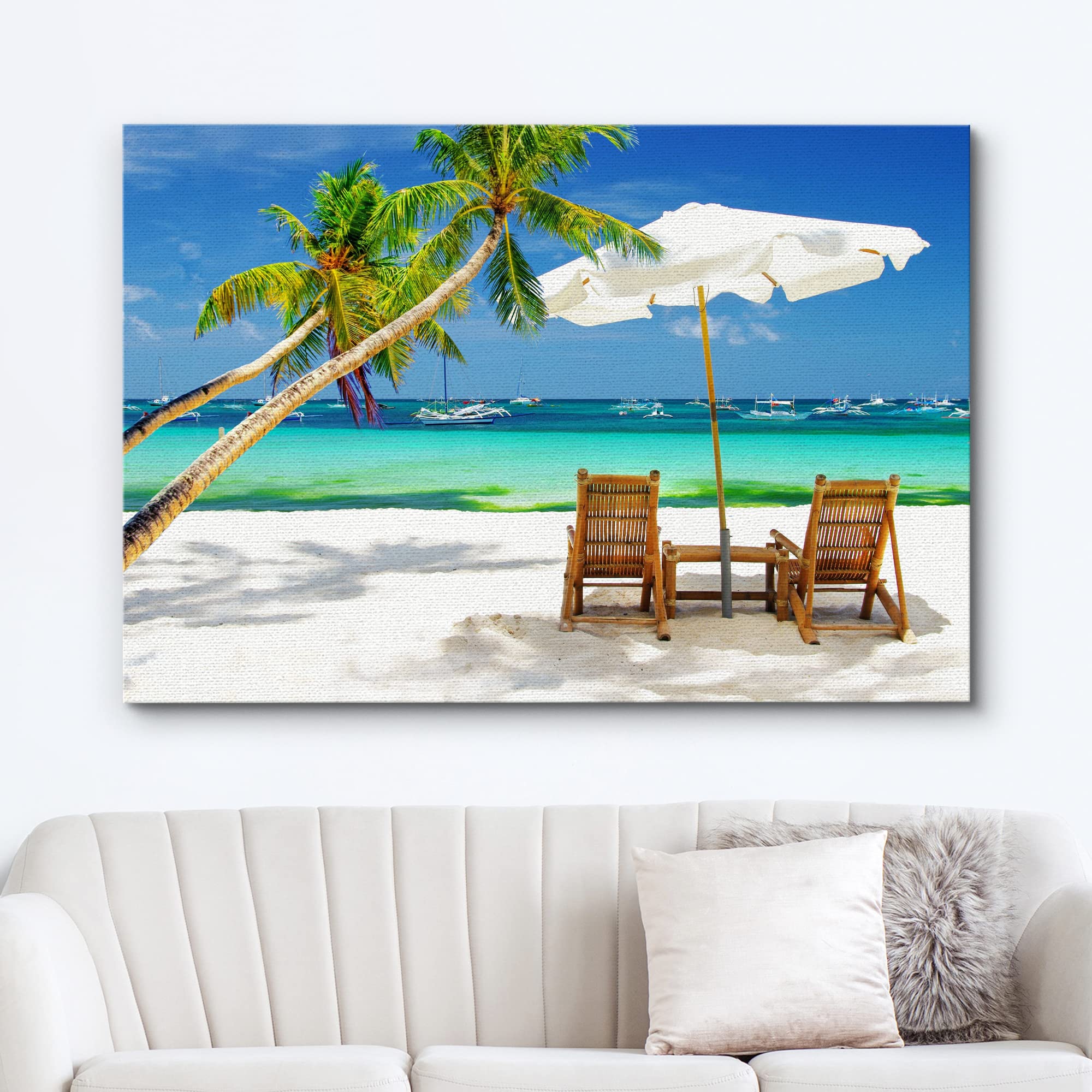 Wall26 Canvas Print Wall Art Tropical Vacation On The Beach With Boats Nature Wilderness Photography Modern Art Rustic Scenic Co