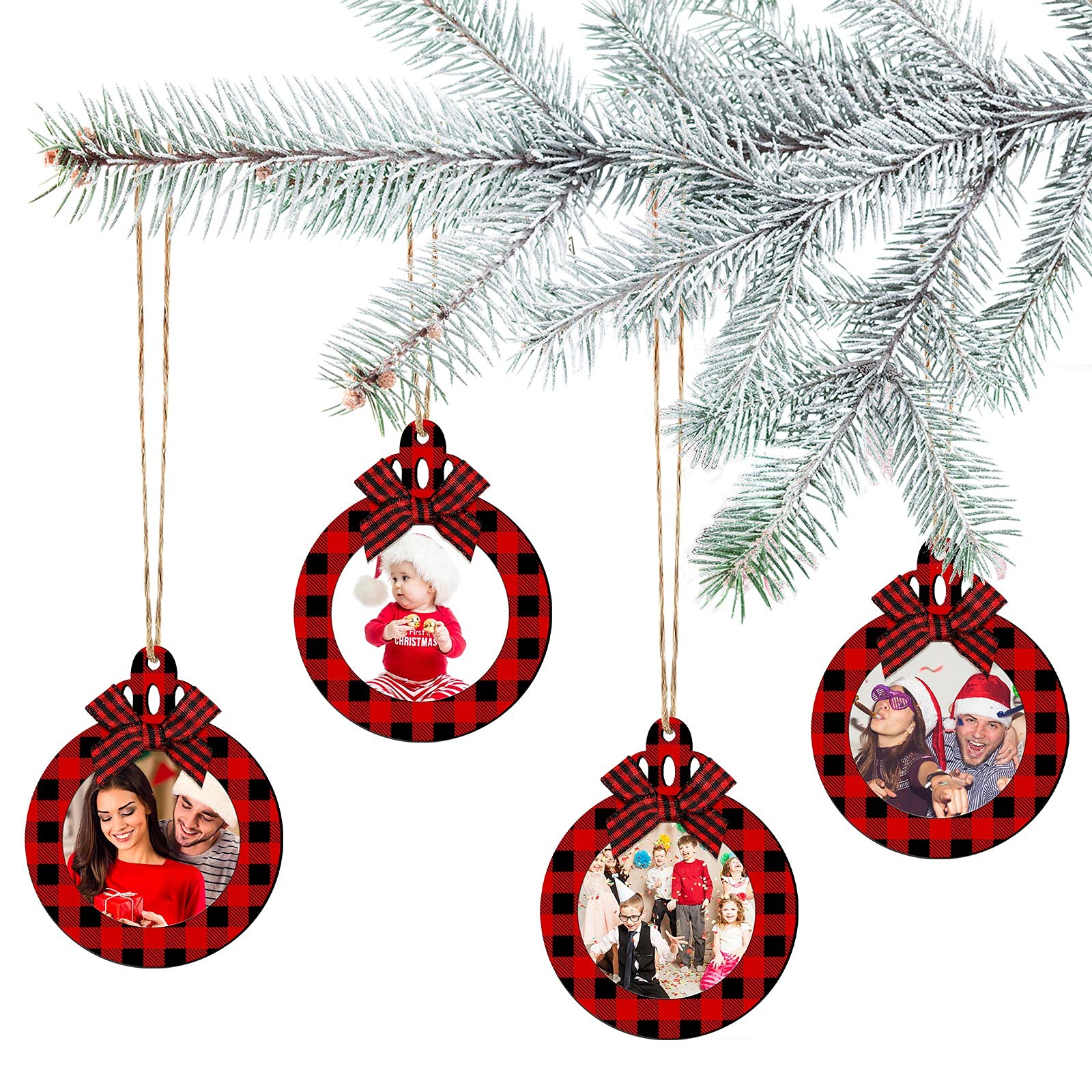 Blulu 24 Pcs Christmas Photo Ornament 2025 Baby First Christmas Pictures Frame Bulk Hanging Picture Frames Wooden for Xmas Tree