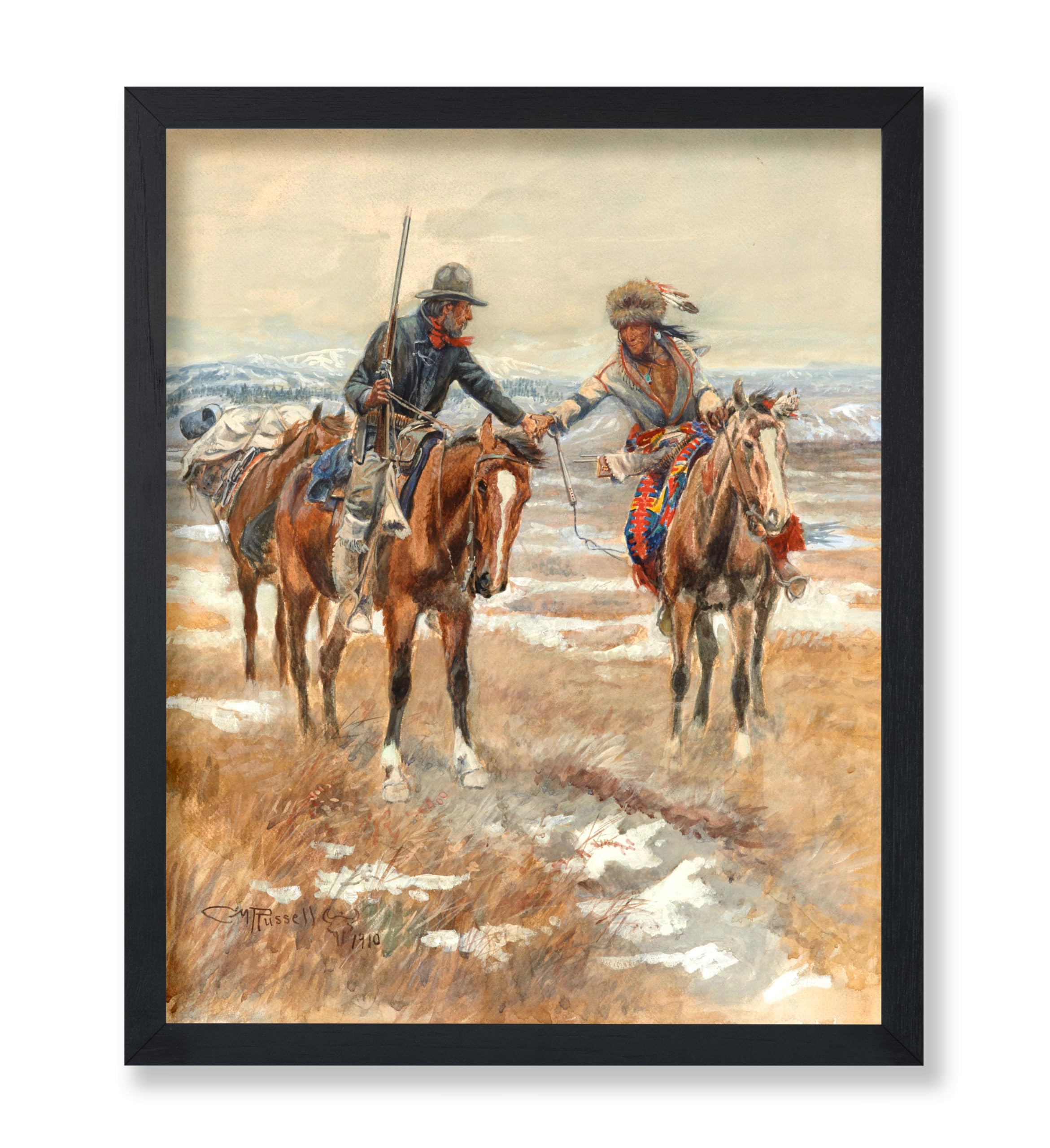 Poster Master Vintage A Doubtful Handshake Painting Poster - Retro Western Print - Horse Riding Art - Gift for Men & Women - Gre