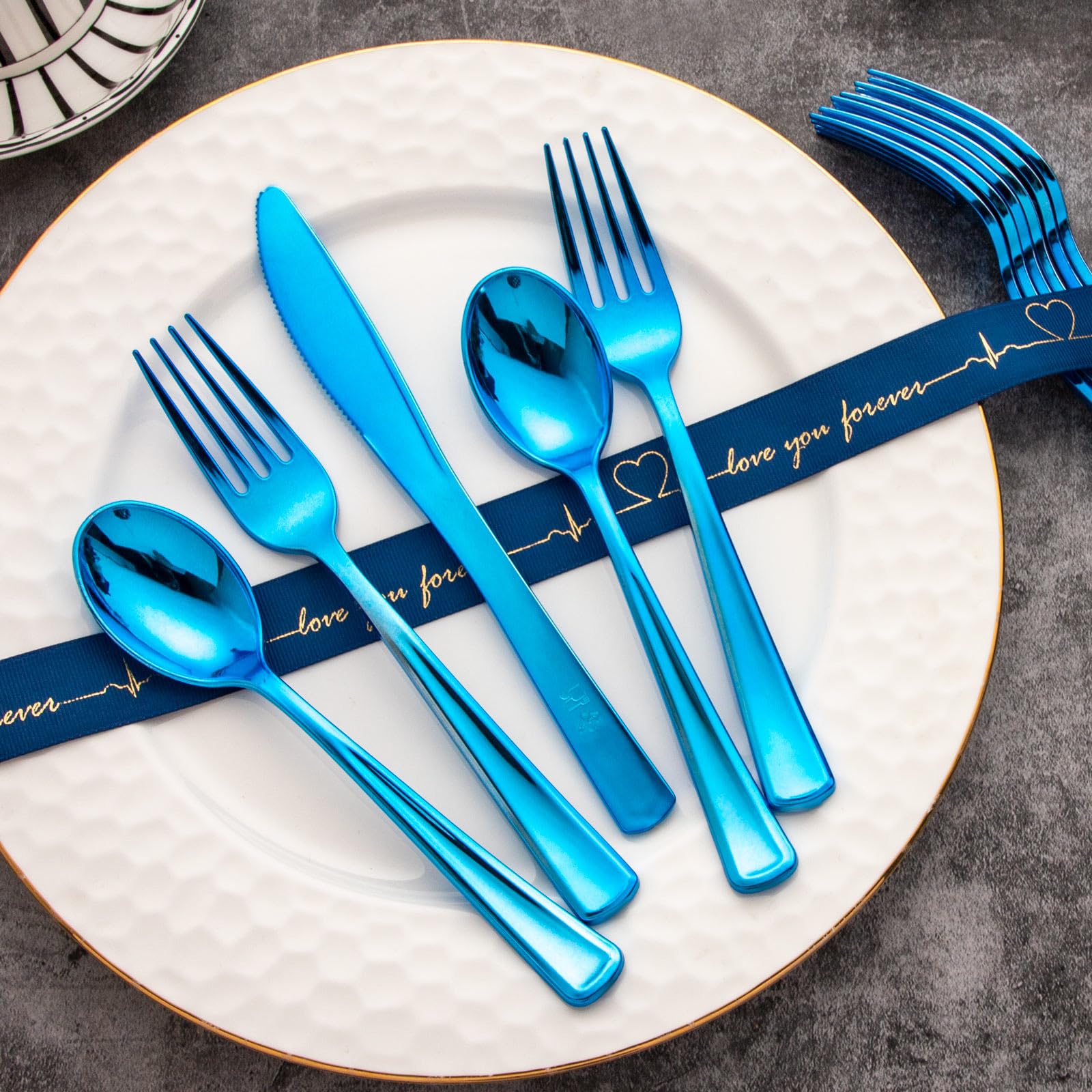 Supernal 240pcs Blue Plastic Silverware Party Plastic Utensils Plastic Silverware Heavy Duty Include 80 Forks 80 Knvies 80 Spoons Premium Disposable Plastic Silverware for Birthday Party