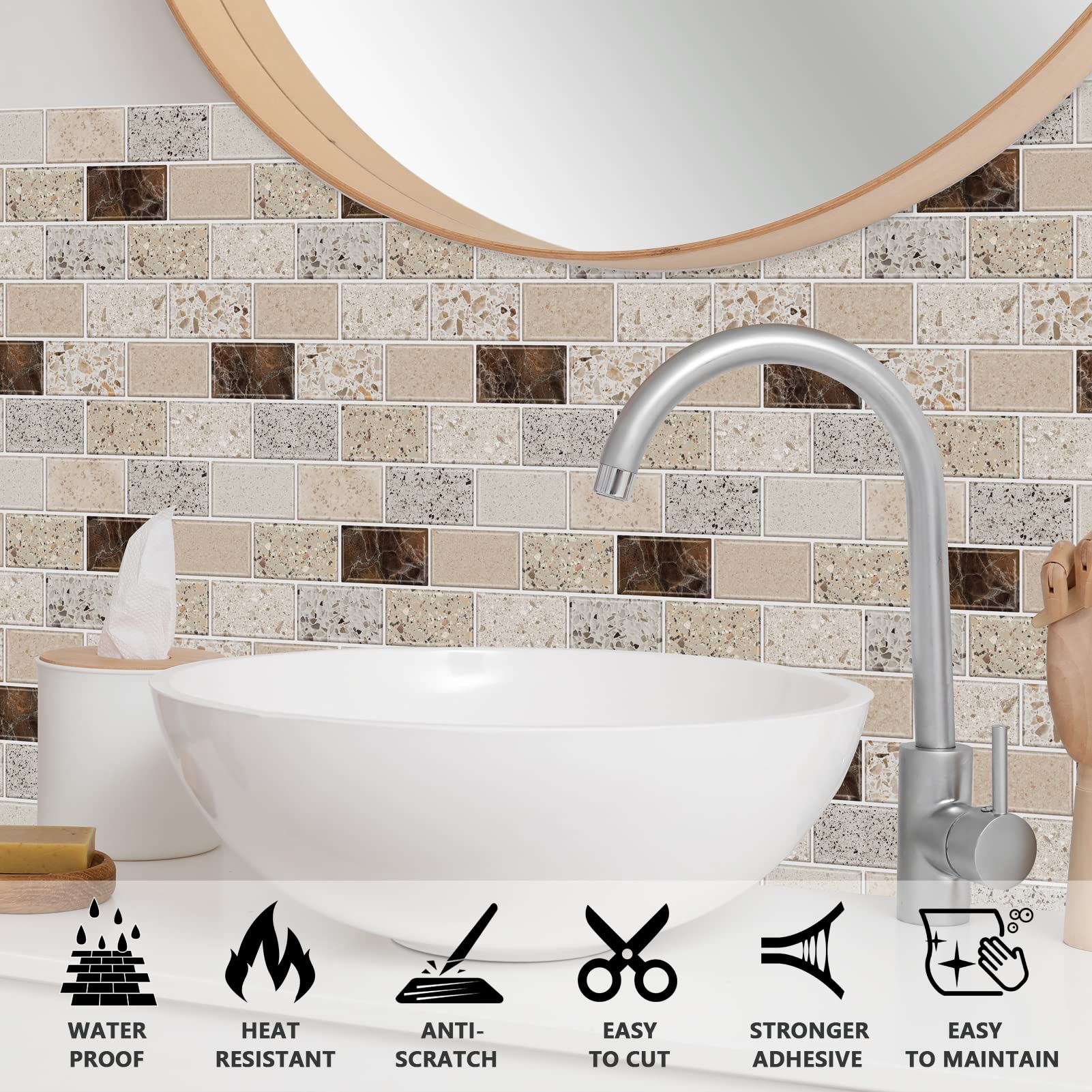 Urcolor 10-Sheet Backsplash Tile For Kitchen Peel And Stick,12''X12'' Self Adhesive Wall Tiles Stick On Back Splashes For Bathro