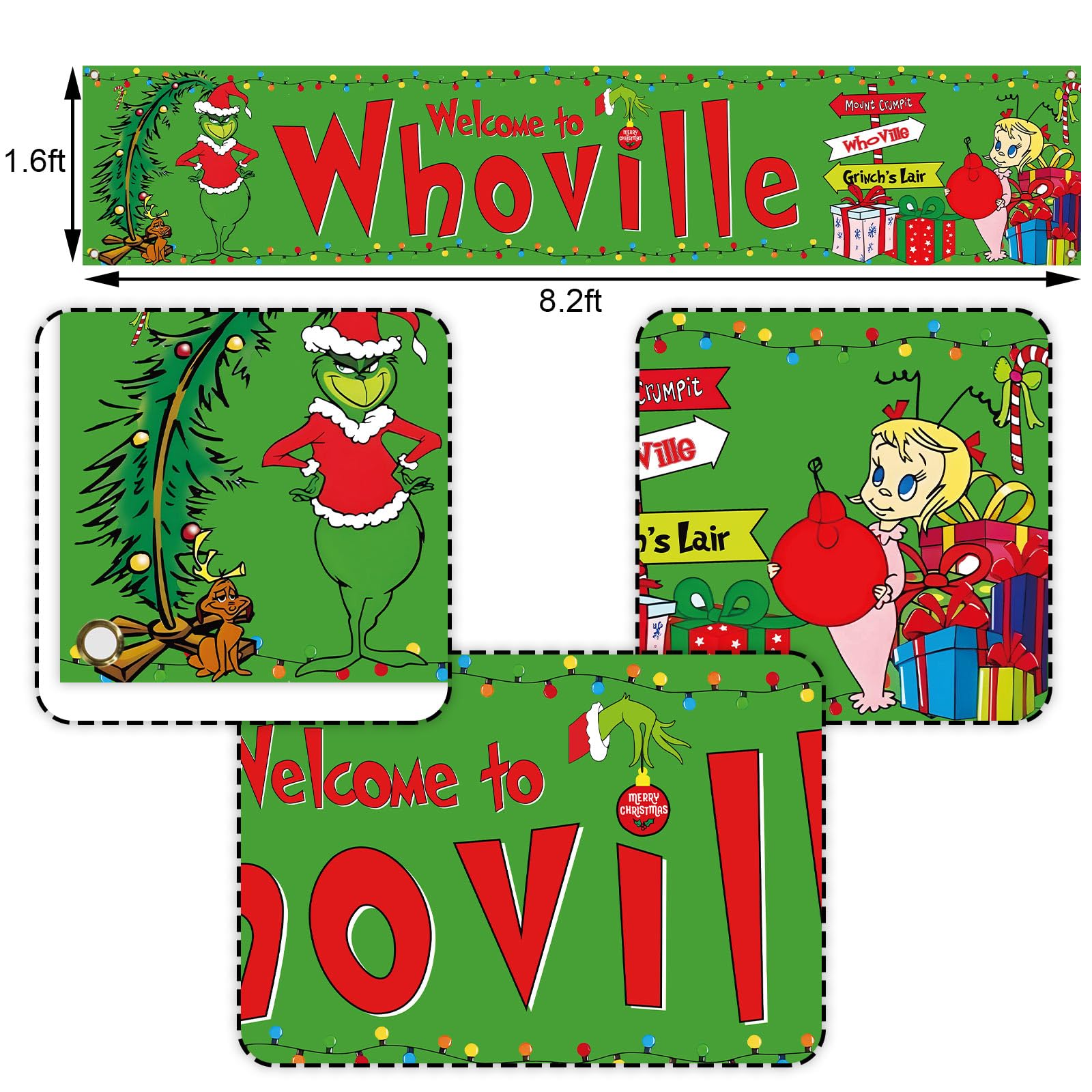 Nepnuser Welcome To Whoville Fence Banner Green Christmas Winter Holiday Birthday Party Decoration Xmas Large Home Garden Outdoo