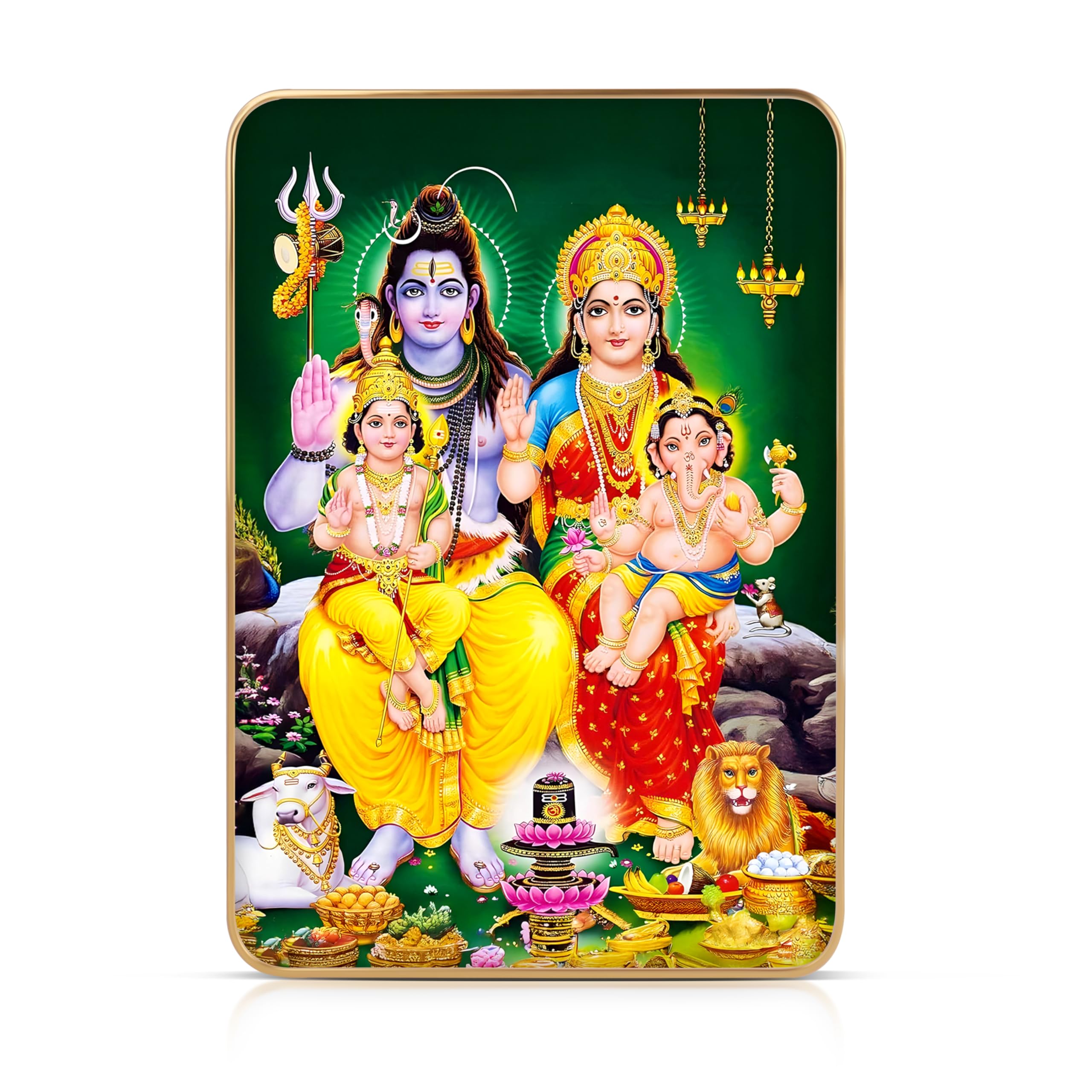 Regalo Casila Shiva Parivar Photo Frame 6X8 Inches Crystal Glossy Uv Print With Green Background Lord Shiva Parvati Ganesha Kart