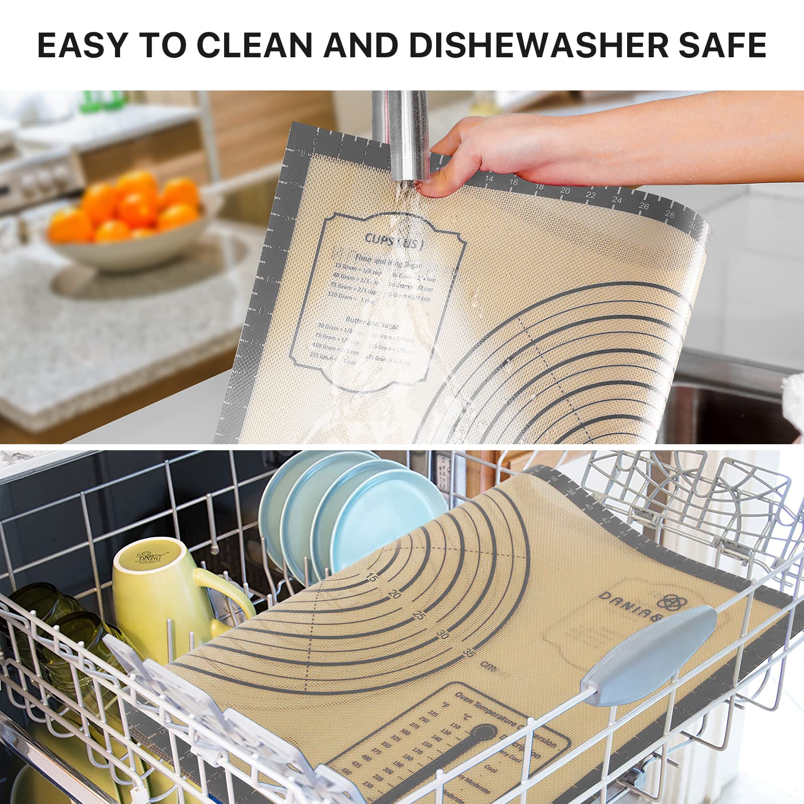 Silicone Pastry Mat, 36'' X 24'' Extra Large Non Stick Baking Mat With Measurement Non-Slip Silicone Dough Rolling Mat For Makin