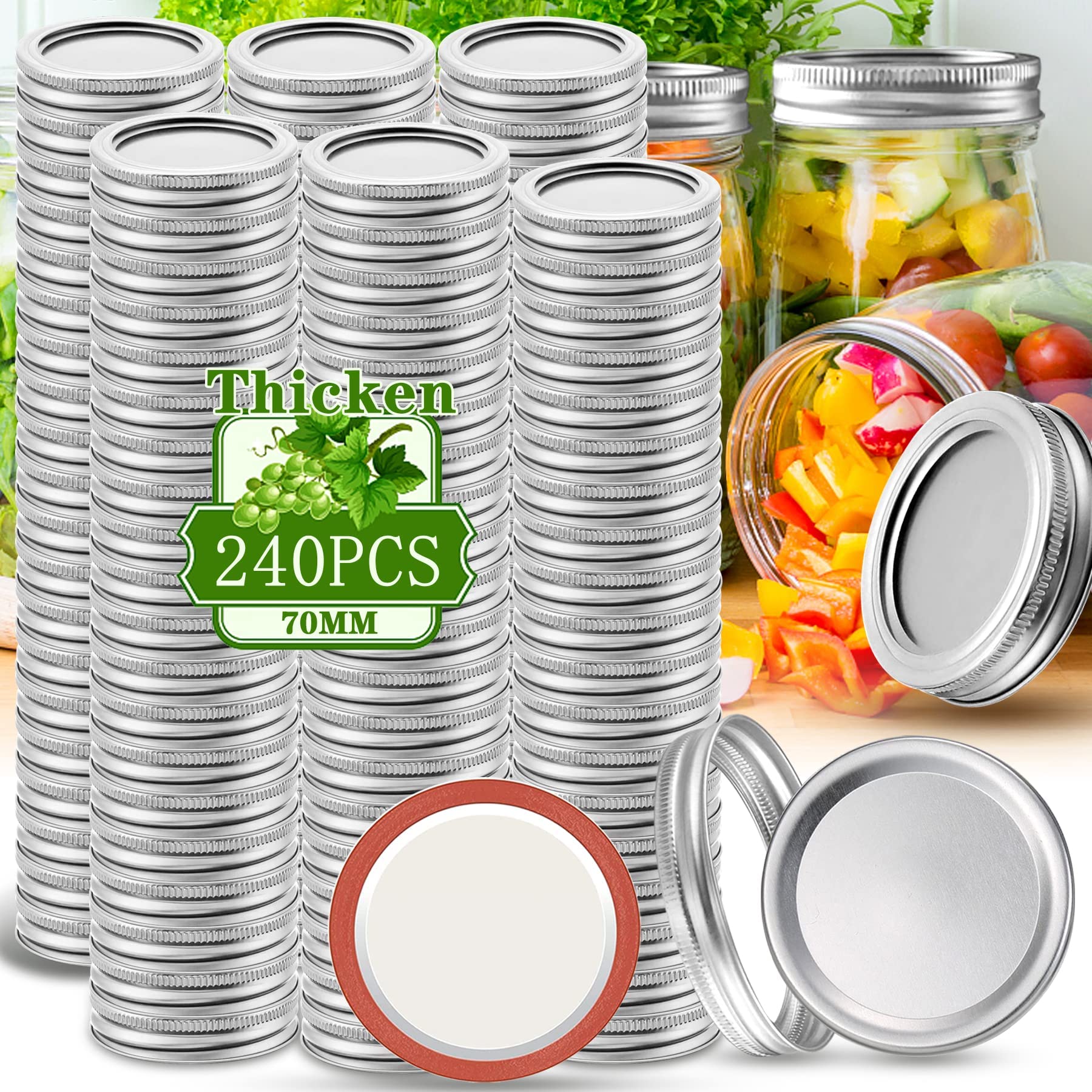 Slifejars Canning Lids And Rings Regular Mouth,240 Pcs 70Mm Mason Jar Lids And Rings Set For Regular Mouth Canning,Split-Type Li