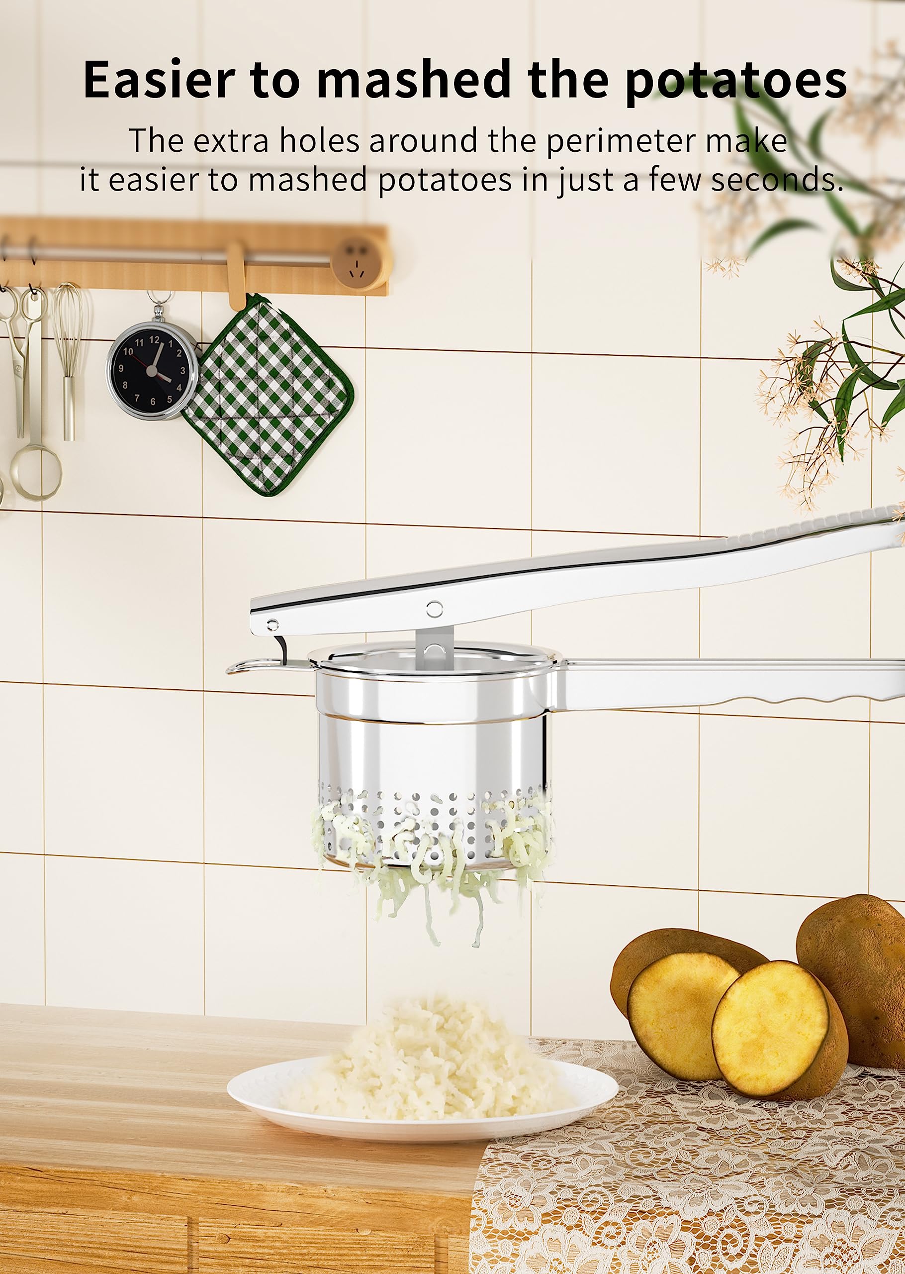 Glotika Large 15Oz Potato Ricer Masher, Heavy Duty Stainless Steel Potato Masher With Ergonomic Handle, Masher And Ricer Kitchen