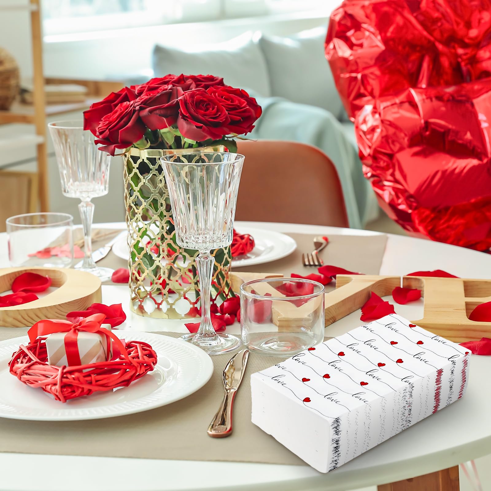 Anydesign 100Pack Heart Guest Napkin Valentine'S Day Disposable Napkins 3 Ply Love Hearts Dinner Hand Napkin For Wedding Anniver