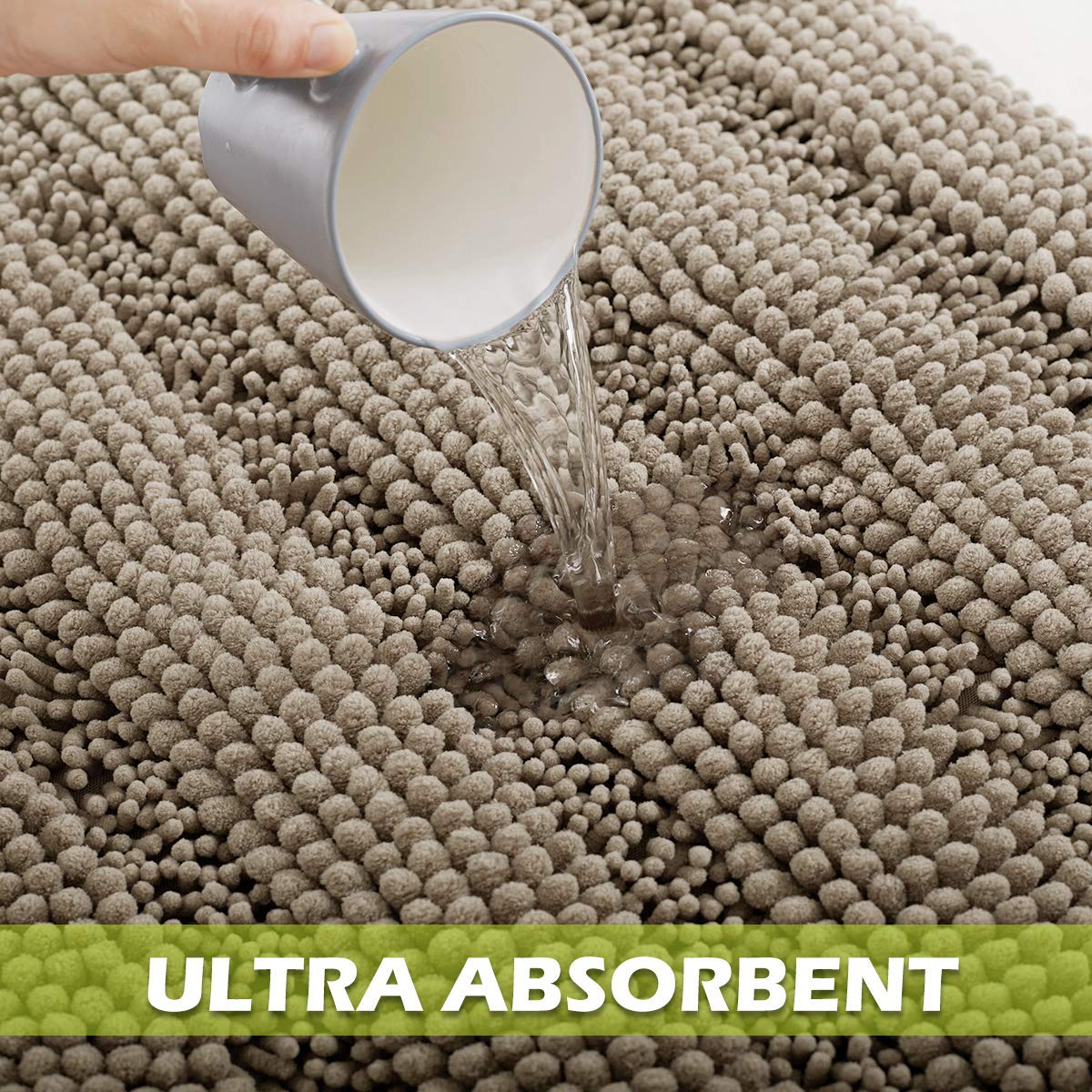 Kgorge Washable Kitchen Rugs - Anti-Slip Absorbent Shaggy Quick Drying Plush Ultra Soft Black Small Bath Mat Floor Mats For Bath