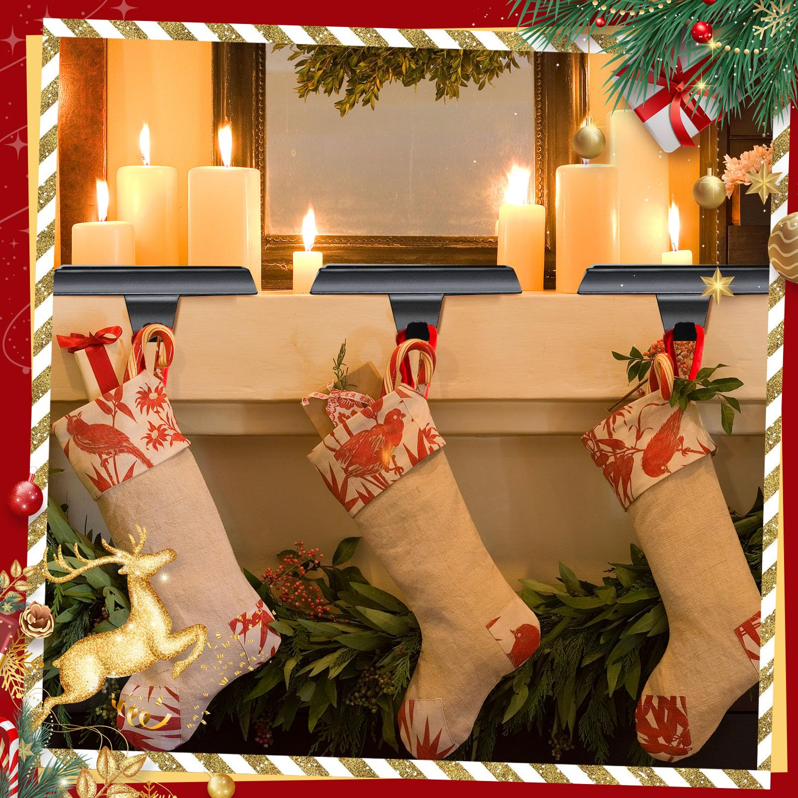 Tcevily 4 Pack Christmas Stocking Holder Bases - Mantel Stocking Hangers Hanging Hooks for Fireplace Stand Holder Weighted Hange