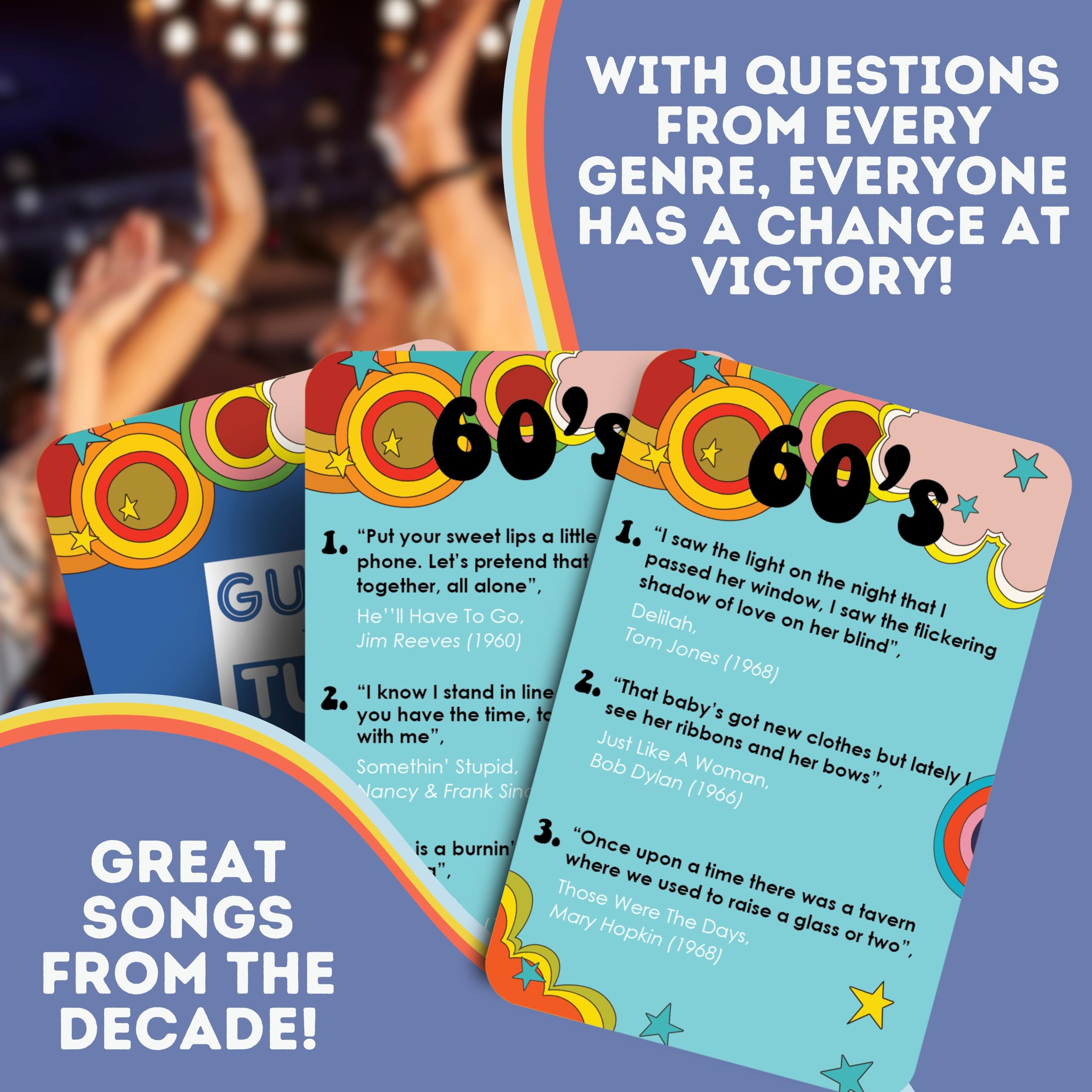 Boxer Gifts Sixties Guess That Tune Music Card Games For Adults And Families | Song Lyrics Game Night - Name The 60S Song For Mu